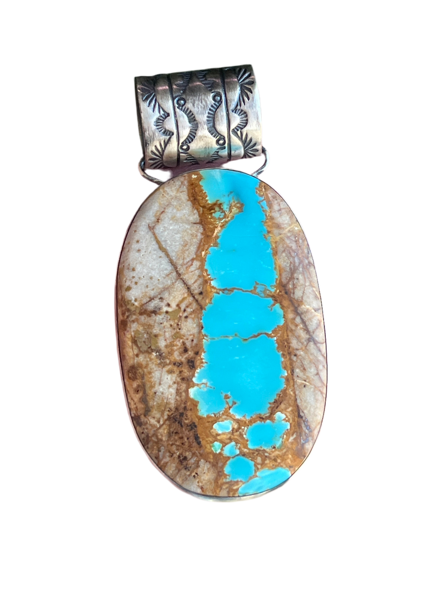 Navajo Sterling Silver and Royston Ribbon Turquoise Solo Pendant by Angela Martin