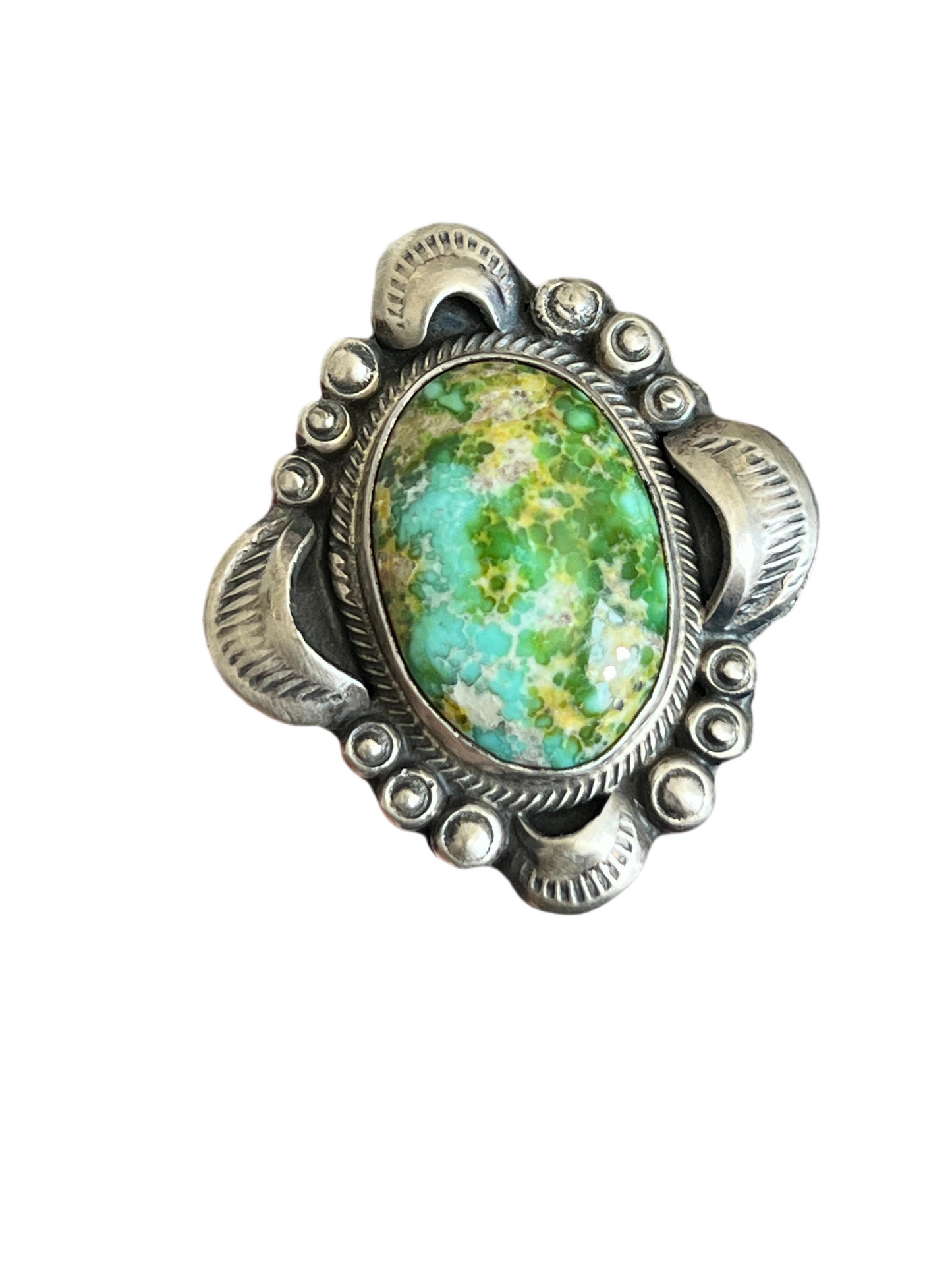 Navajo Sterling Silver and Royston Turquoise Single Stone Ring by Gilbert Tom, Size 9.5
