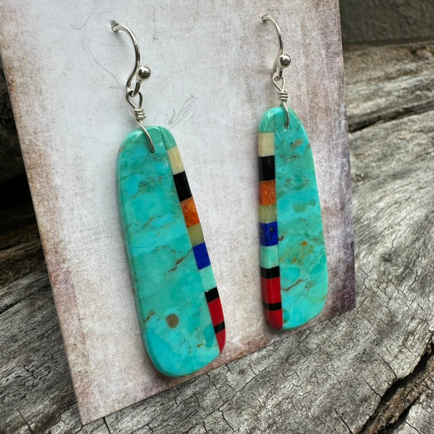 Native Made Santo Domingo Turquoise Inlay Pop of Red Earrings