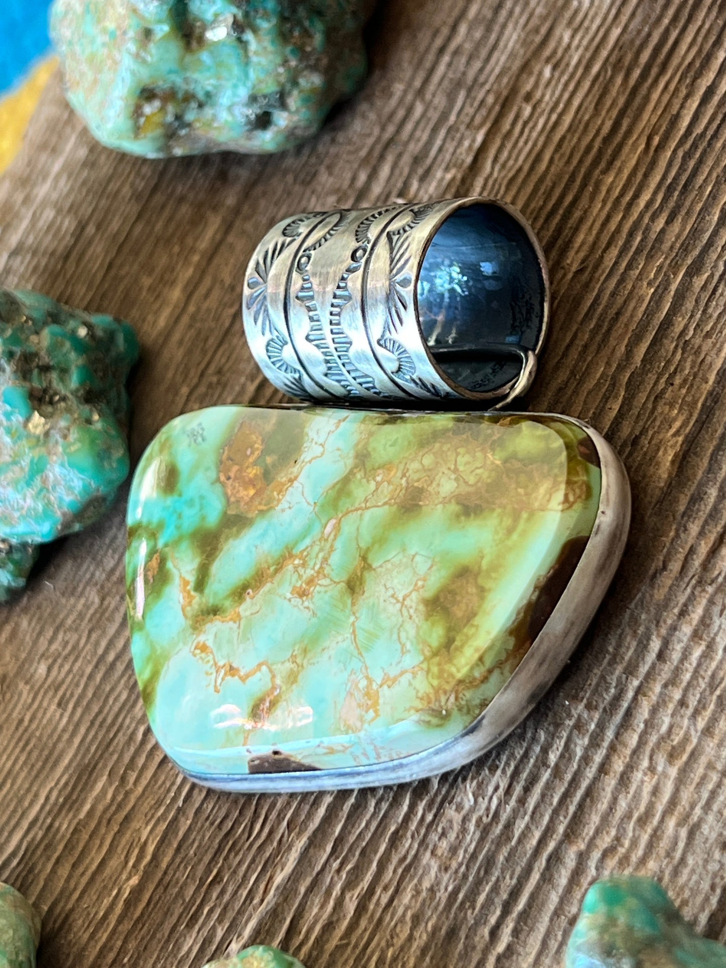 Navajo Sterling Silver and Royston Turquoise Solo Pendant by Angela Martin