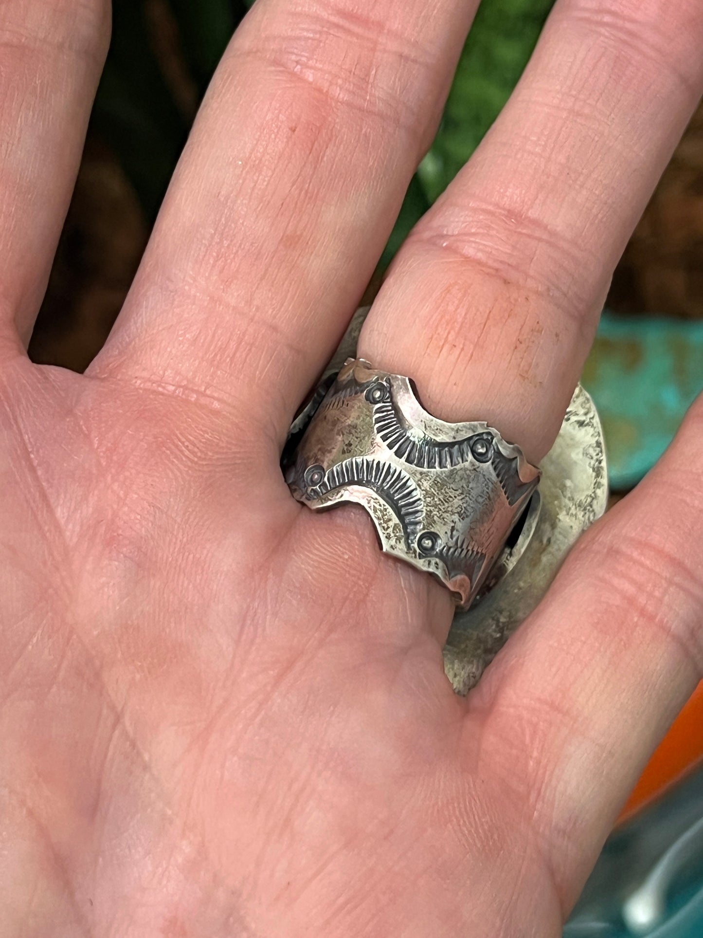 Sterling Silver and Number 8 Turquoise Ring by Gilbert Tom, Navajo, Size 6.5