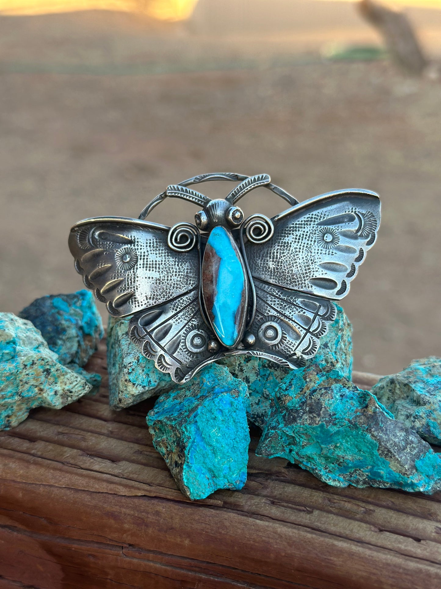 Art Tofoya Butterfly Natural Lavender Pit Bisbee Turquoise Sterling Ring Size 7
