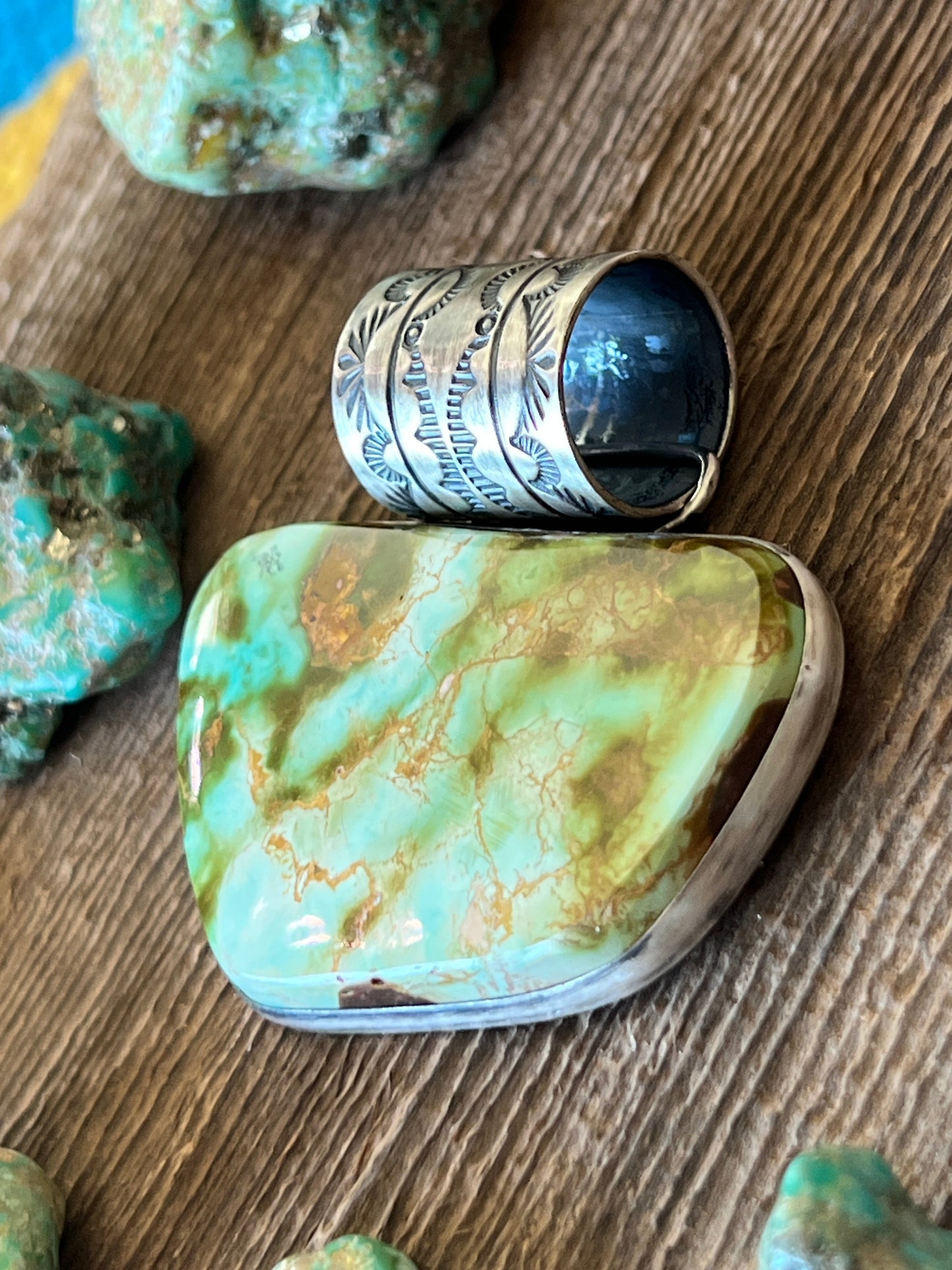 Navajo Sterling Silver and Royston Turquoise Solo Pendant by Angela Martin