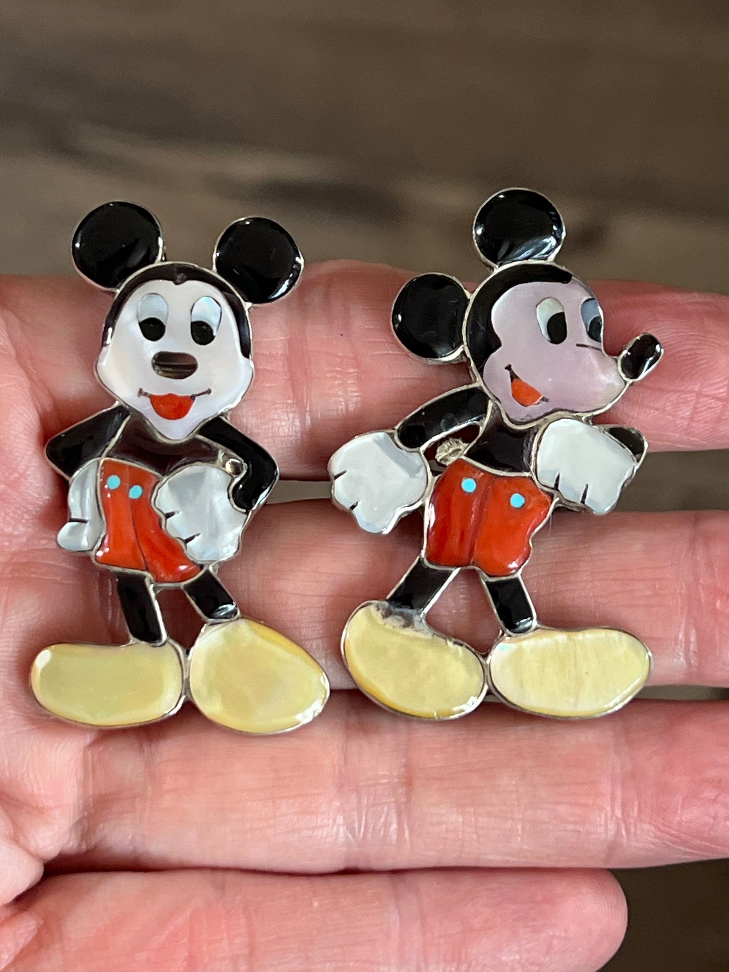 Zuni Made Mickey Mouse Multi Stone Inlay Rings by Don Dewa, Adjustable