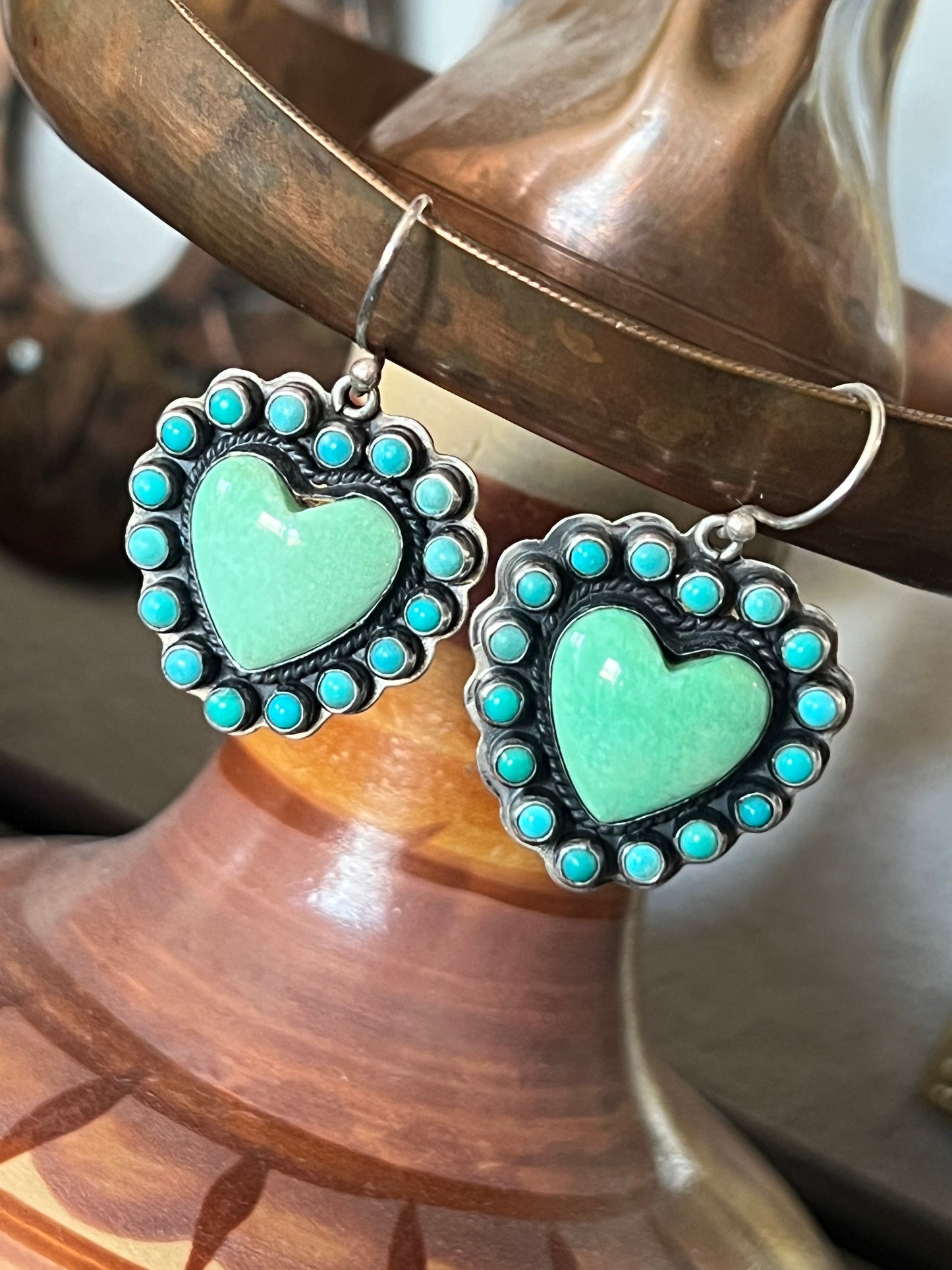 Leo Feeney Sterling Silver and Kingman Turquoise Cluster Heart Earrings