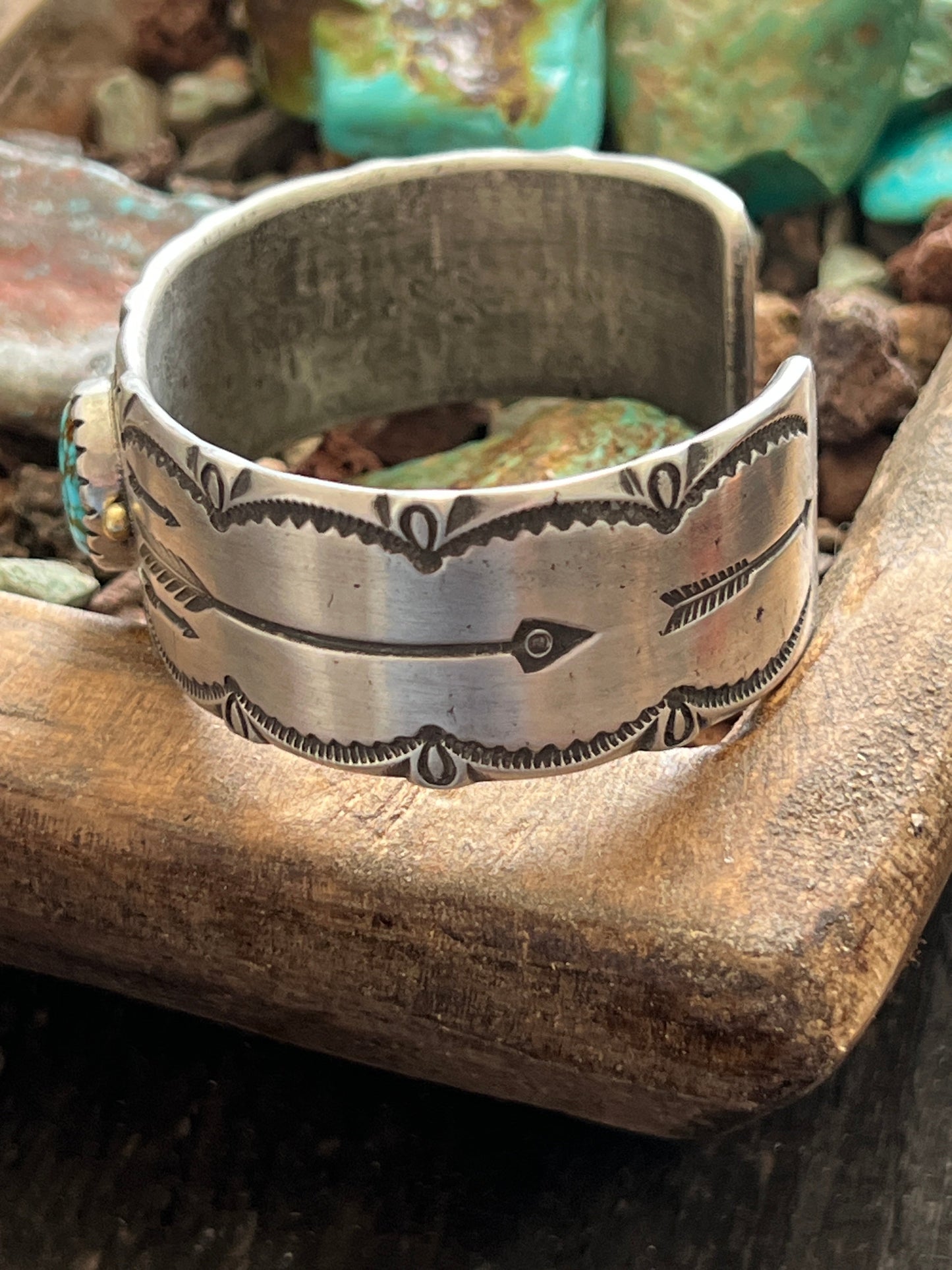 Falcon Trading Company Tufa Cast Sterling Silver and Kingman Turquoise Cuff Bracelet by Joe O’Neill