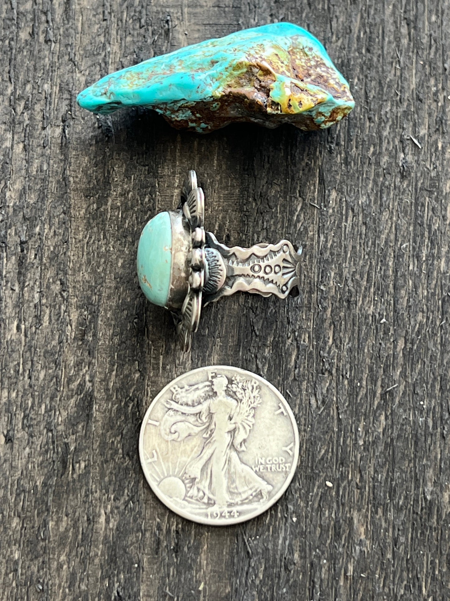 Navajo Sterling Silver and Royston Turquoise Single Stone Ring by Gilbert Tom, Size 8