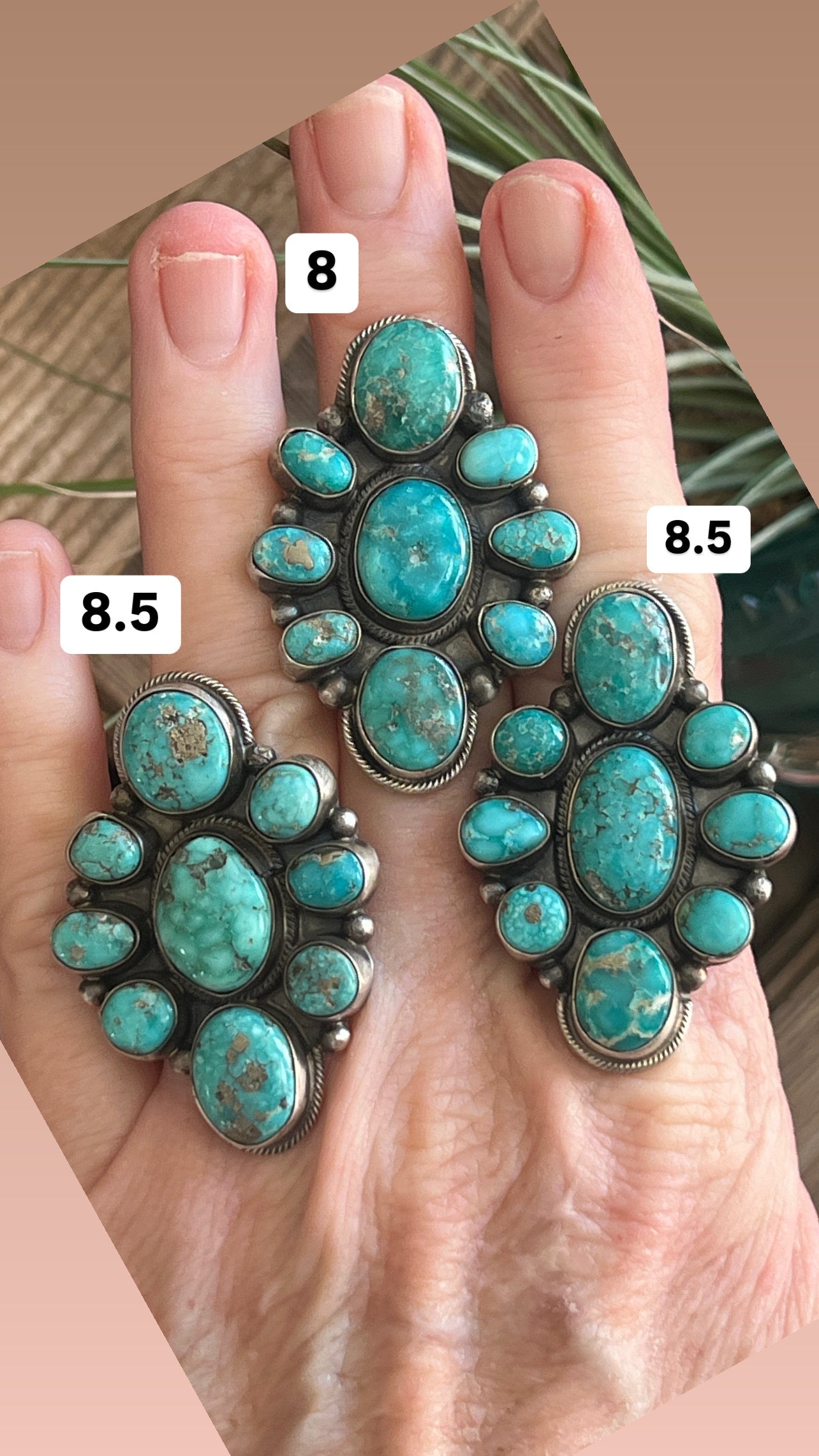 Navajo Sterling Silver and Natural Campitos Turquoise Cluster Rings by Sheila Becenti