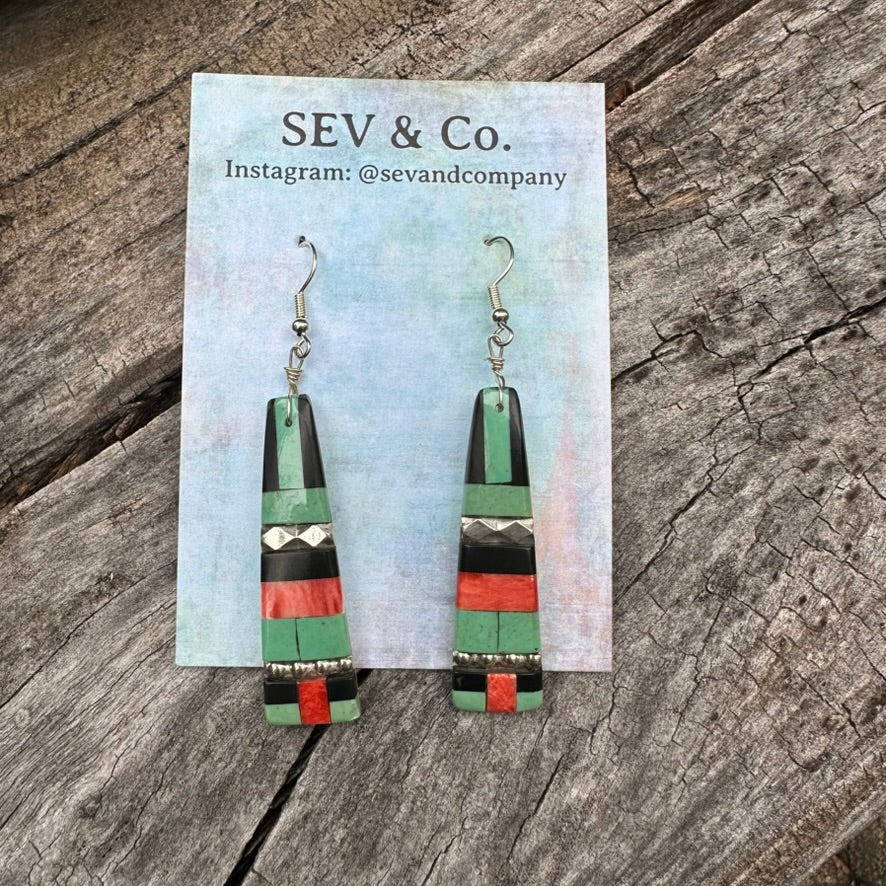 Native Made Green Turquoise Inlay Earrings by Daniel Coriz