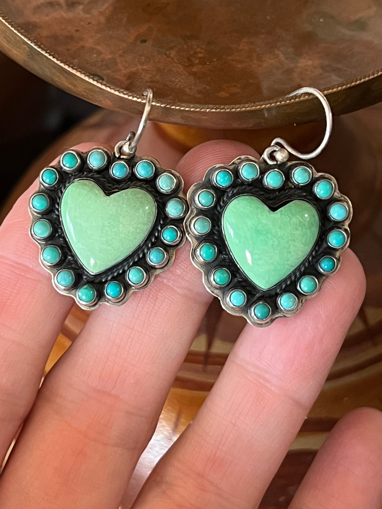 Leo Feeney Sterling Silver and Kingman Turquoise Cluster Heart Earrings