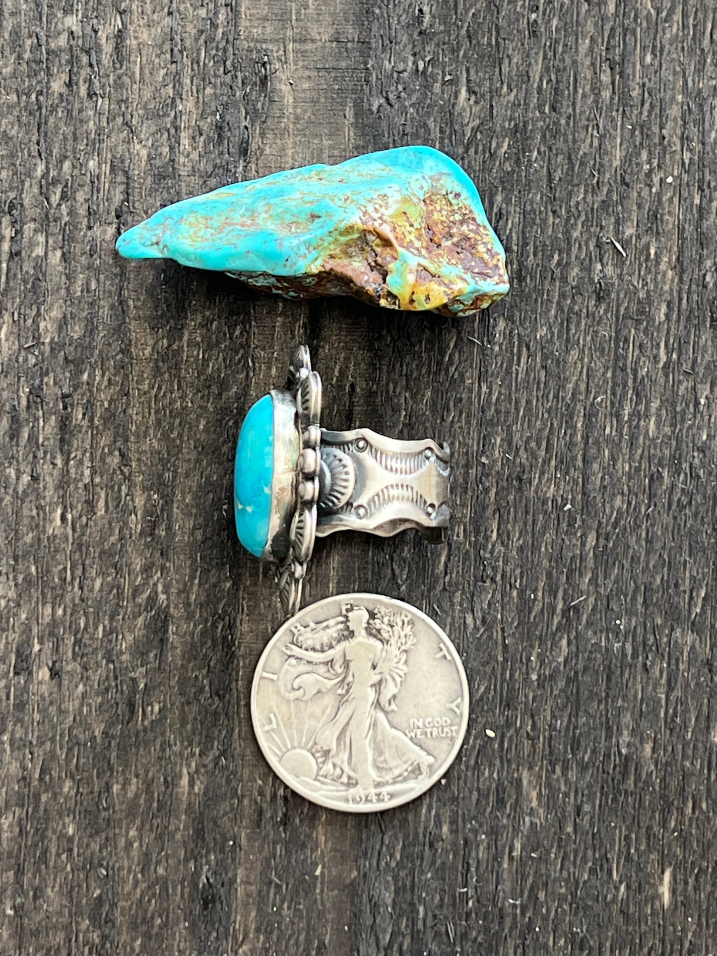 Navajo Sterling Silver and Sonoran Mountain Turquoise Single Stone Ring by Gilbert Tom, Size 9