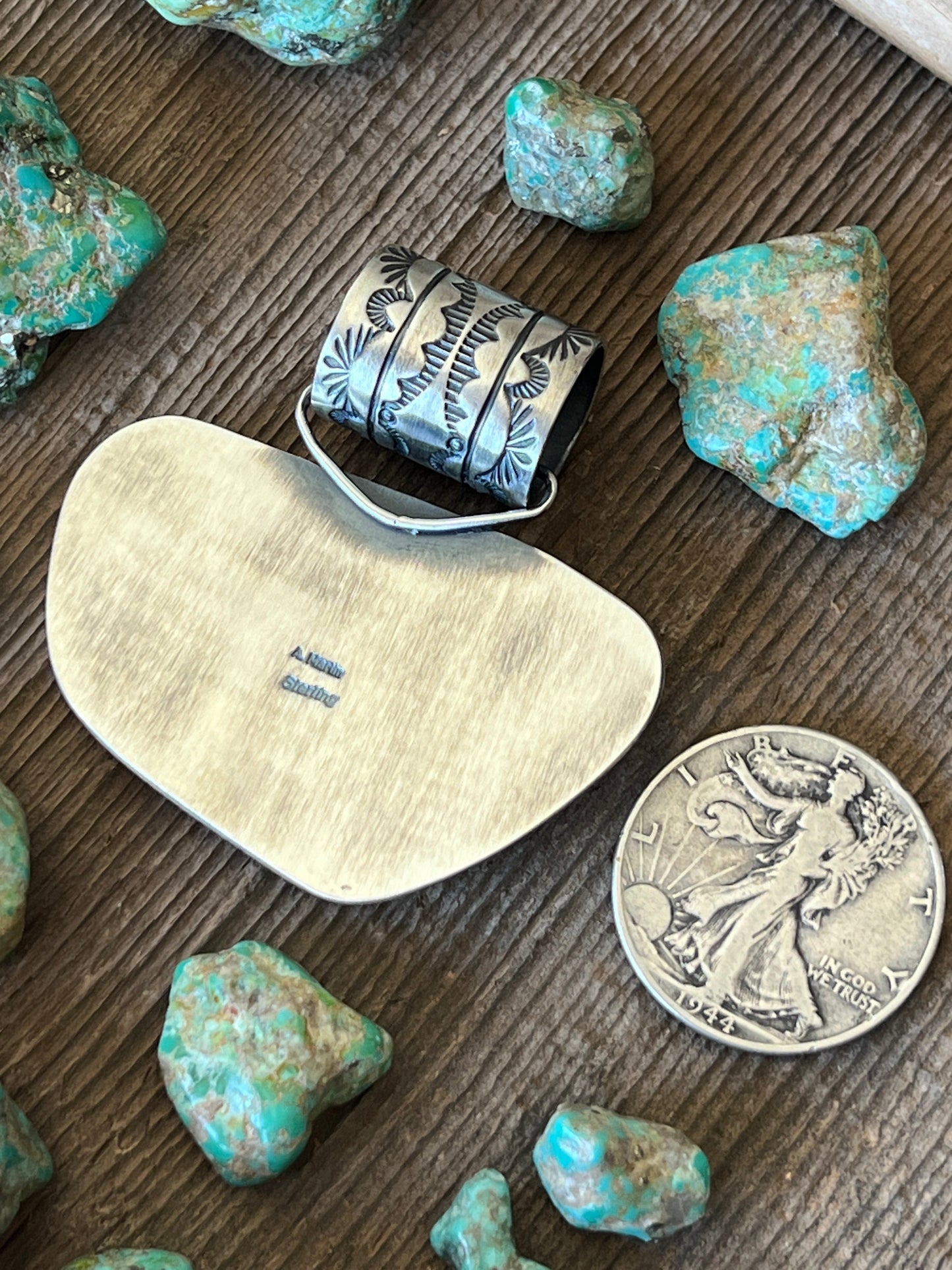 Navajo Sterling Silver and Royston Turquoise Solo Pendant by Angela Martin