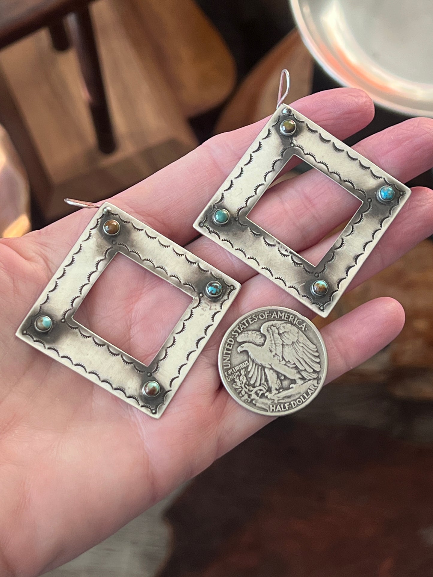 Kimari Somers Handcrafted Square Sterling Silver and Turquoise Earrings