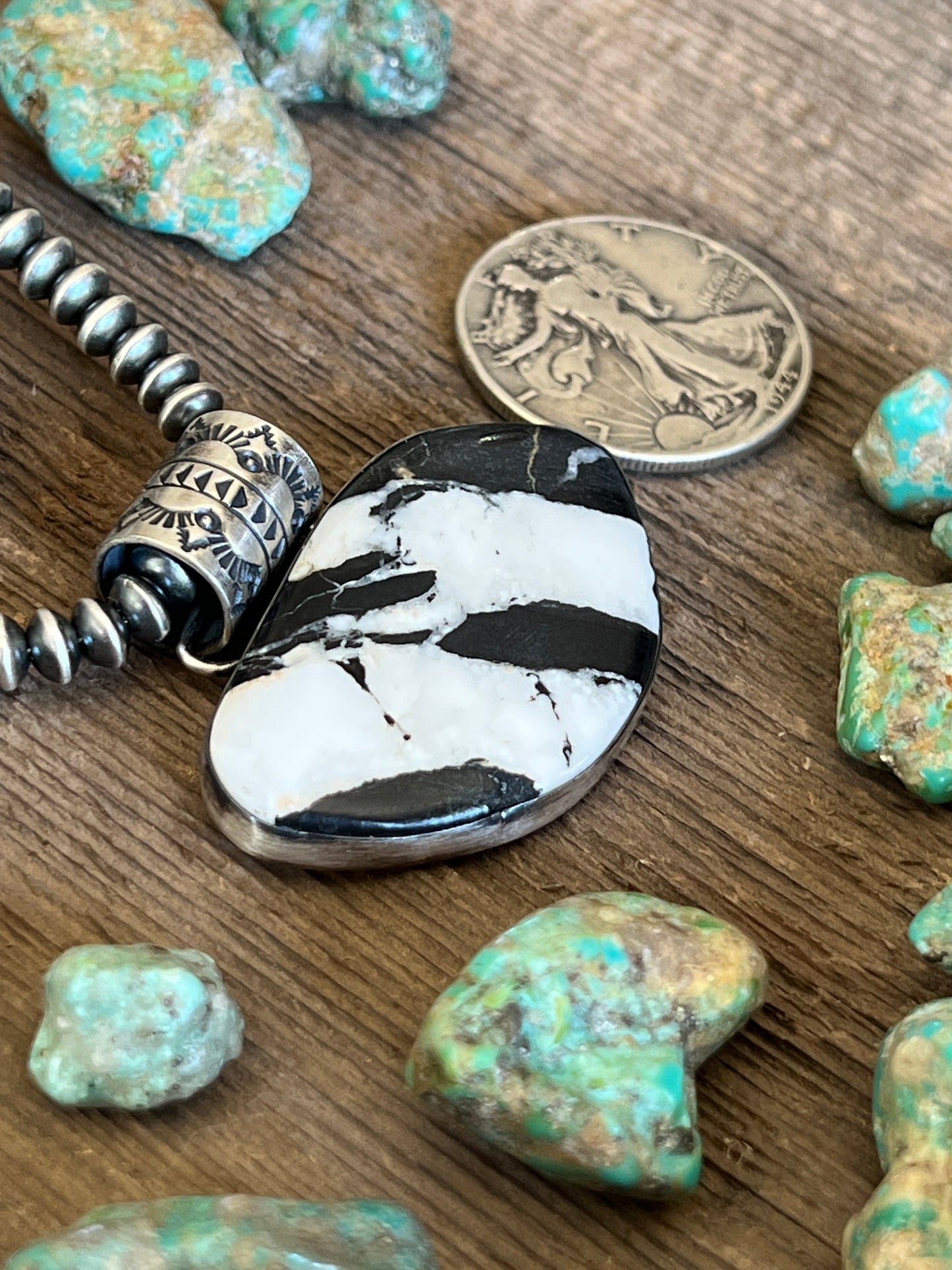 Navajo Sterling Silver and White Buffalo Solo Pendant by Angela Martin