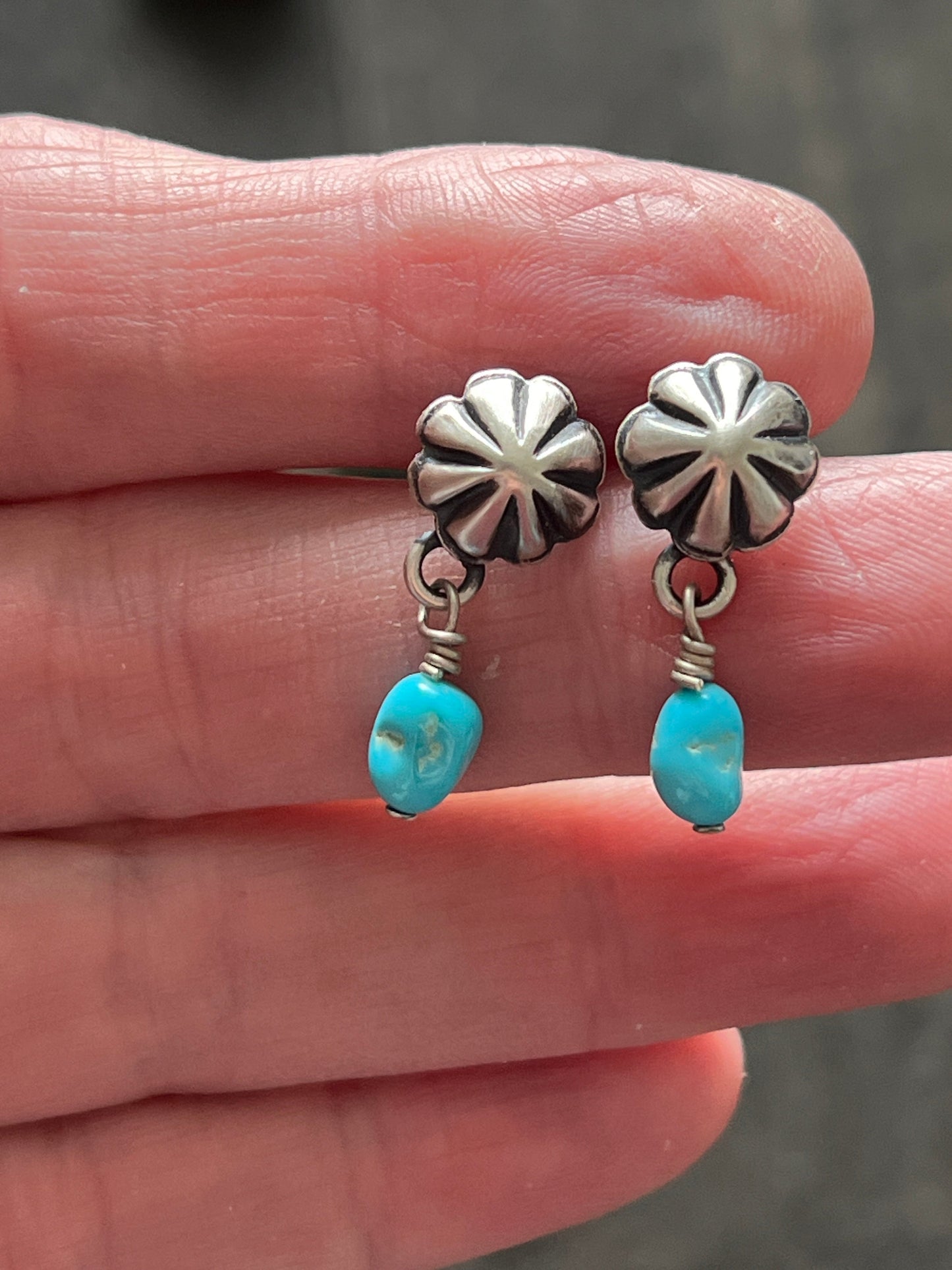 Summer Lovin’ Navajo Made Sterling Silver and Turquoise Concho Post Earrings
