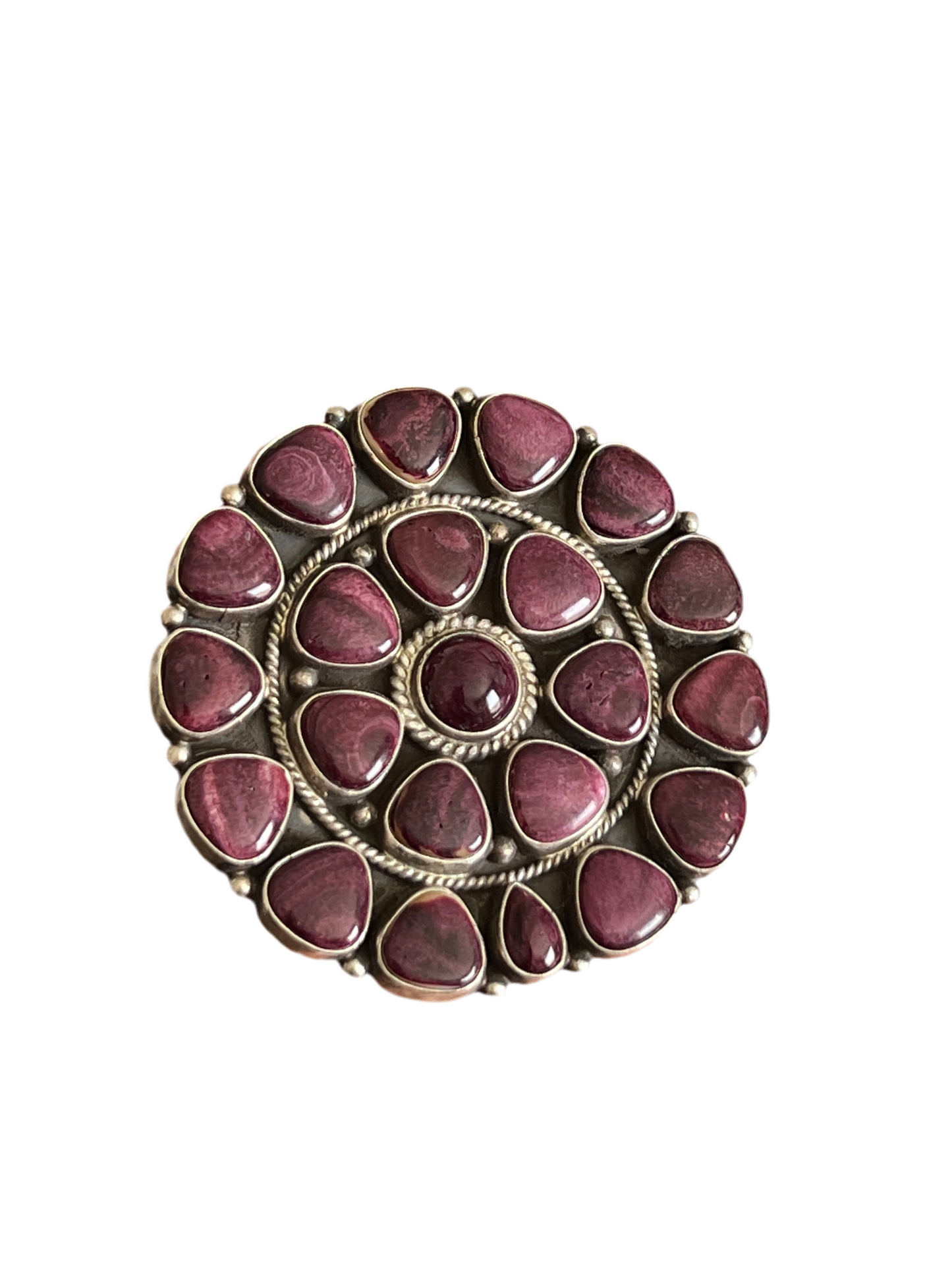 Navajo Sterling Silver and Purple Spiny Oyster Cluster Ring by Tyler Brown, Adjustable