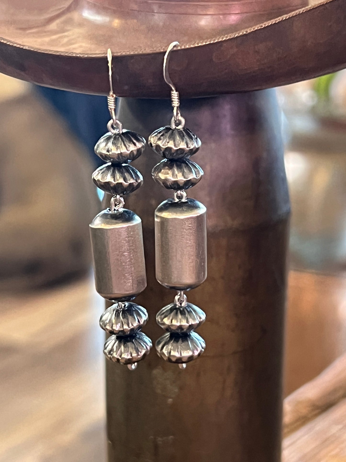 Navajo Sterling Handmade Linked Bead Drop Earrings by Crystal Haley
