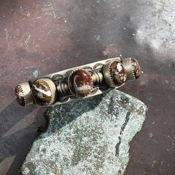 Navajo Made Sterling Silver Wild Horse Magnesite Cuff Bracelet, by Derrick Cadman