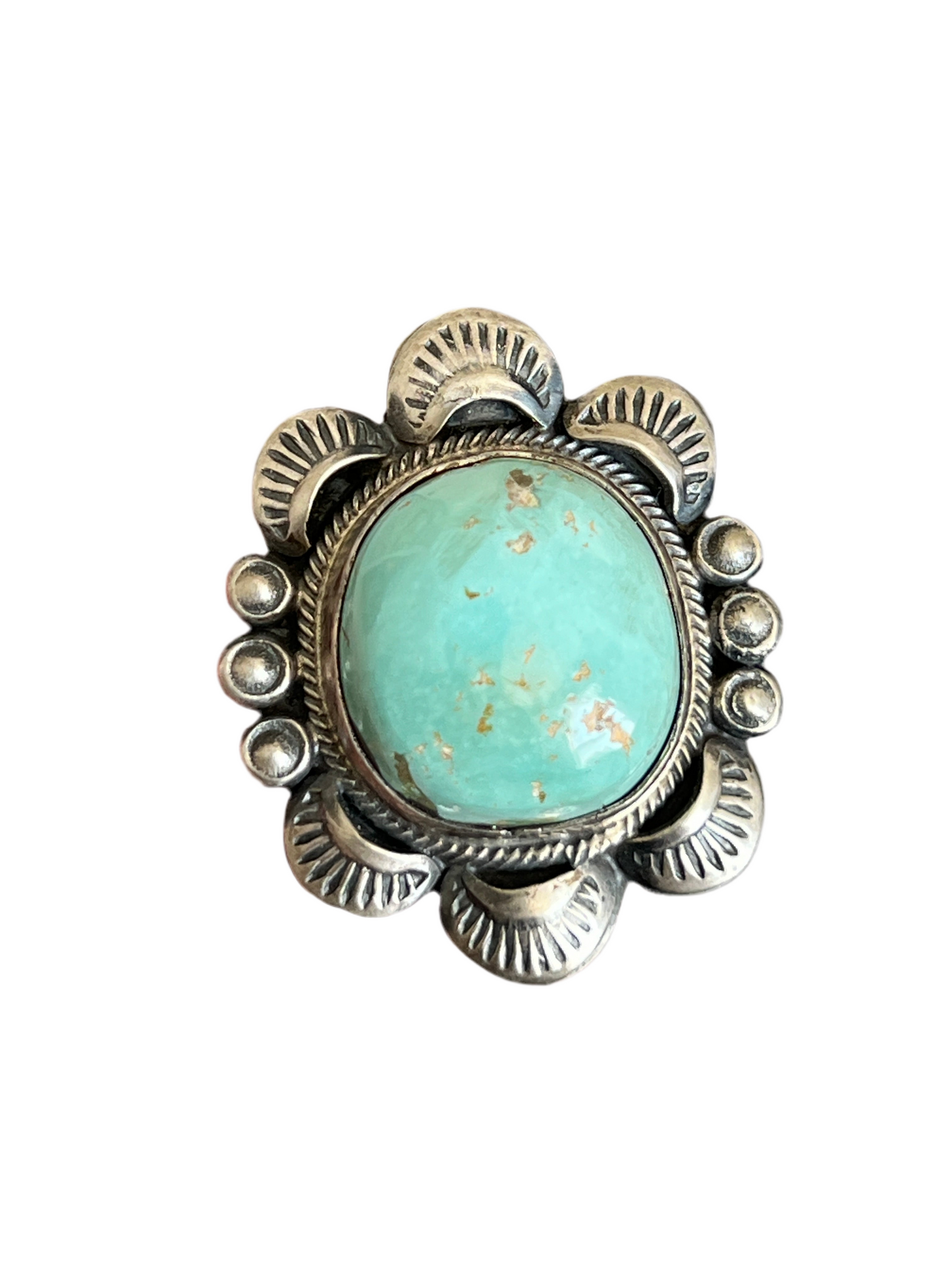Navajo Sterling Silver and Royston Turquoise Single Stone Ring by Gilbert Tom, Size 8