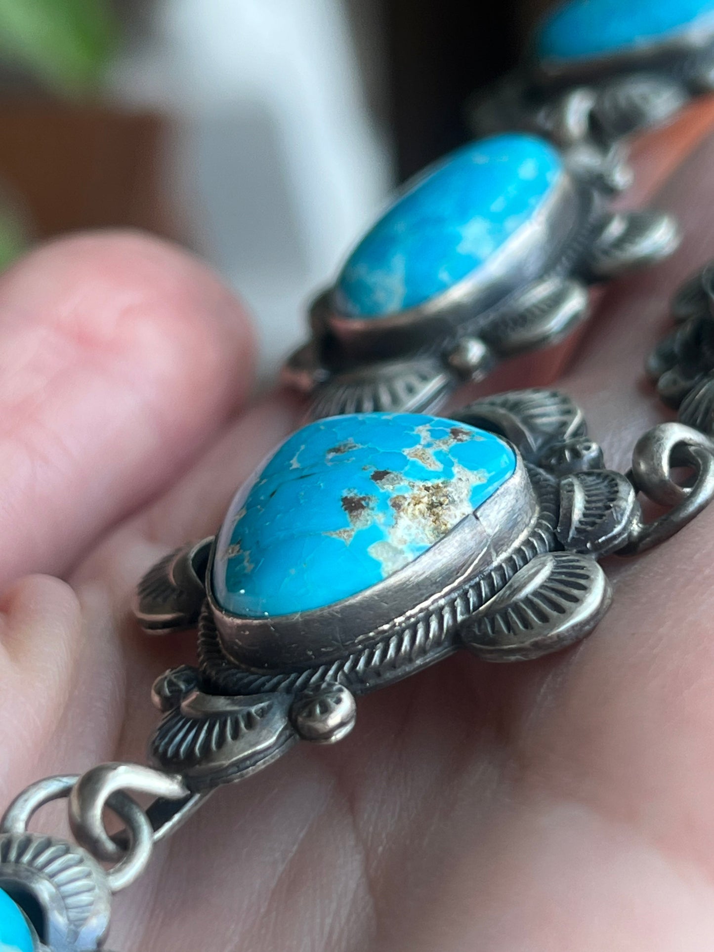 Stellar Navajo Sterling Silver and Whitewater Turquoise Necklace and Earrings Set by Gilbert Tom