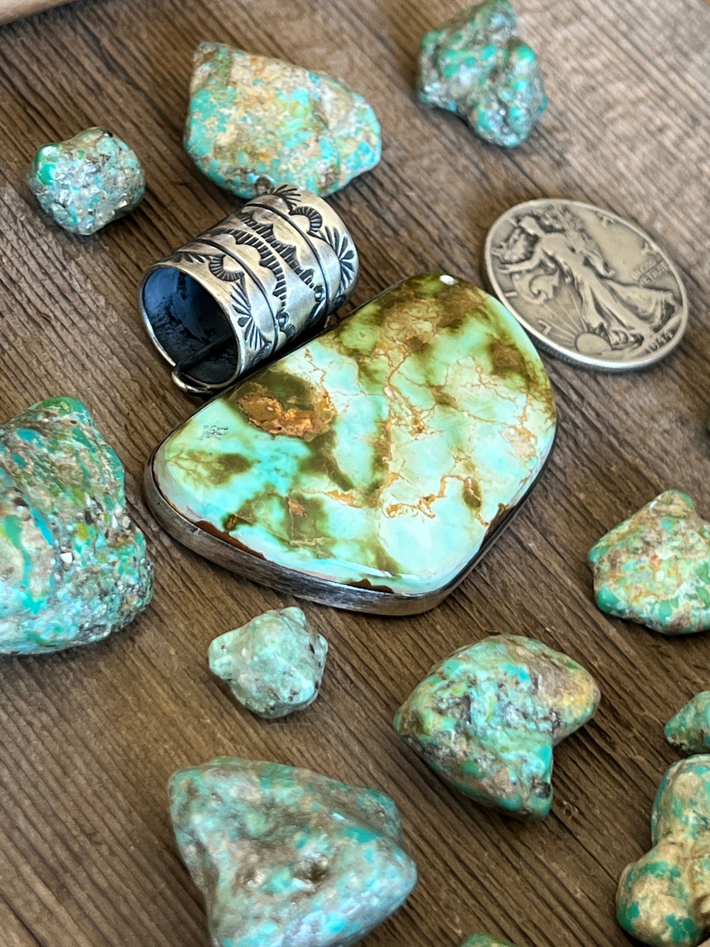 Navajo Sterling Silver and Royston Turquoise Solo Pendant by Angela Martin