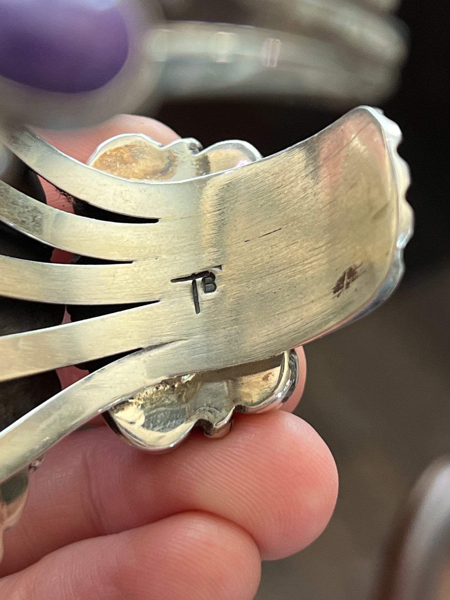 Navajo Sterling Silver and Charoite Cluster Cuff Bracelet by Tyler Brown