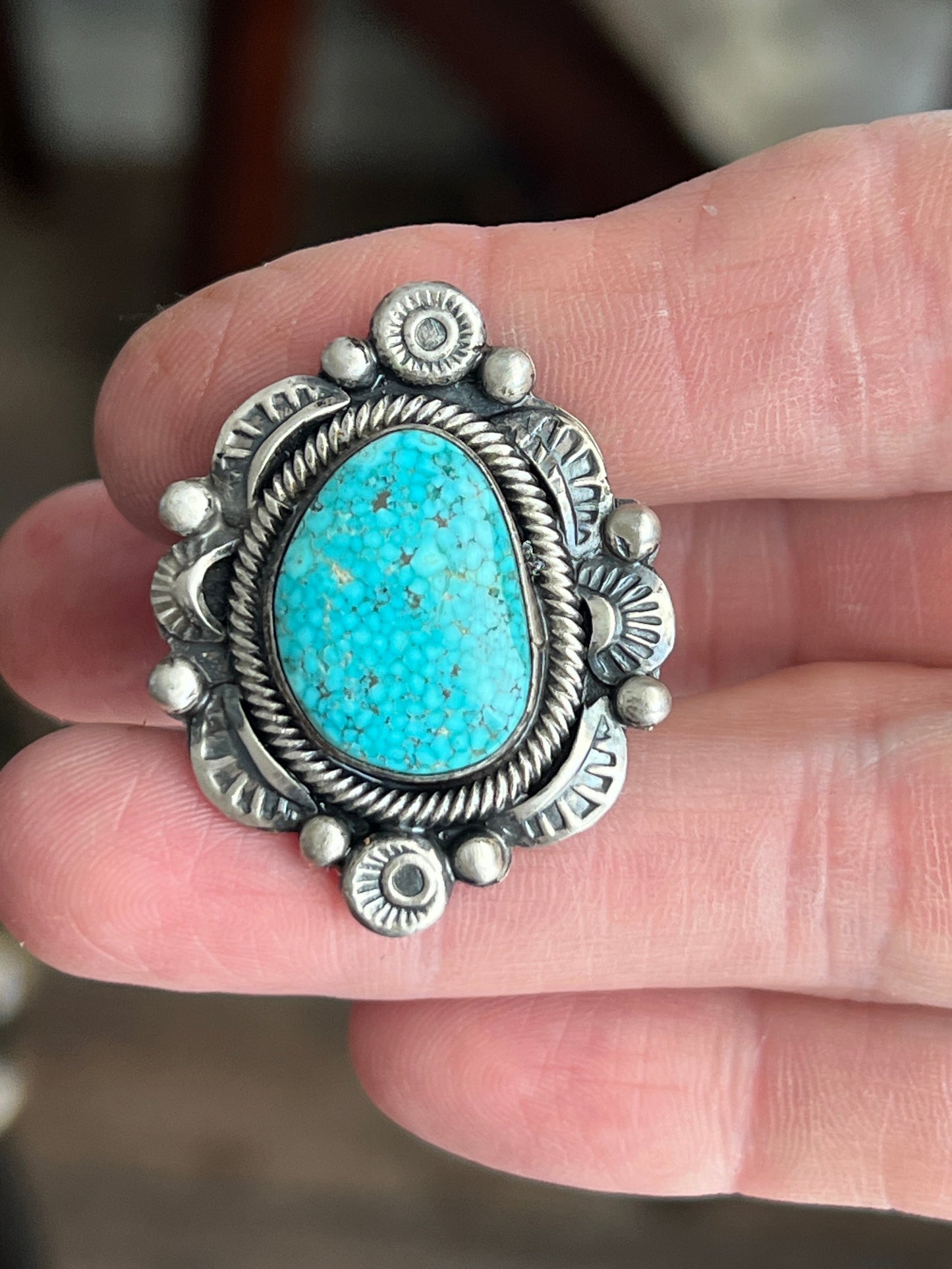 Navajo Sterling Silver and Natural Kingman Web Ring by Boyd Ashley, Size 8