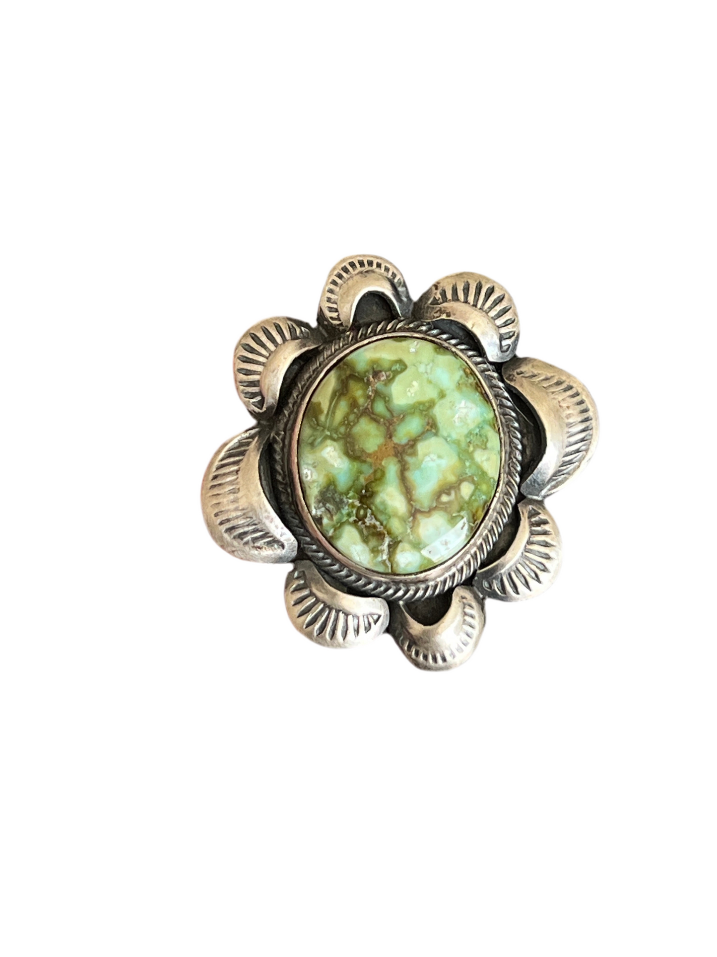 Navajo Sterling Silver and Natural Pilot Mountain Turquoise Single Stone Ring by Gilbert Tom, Size 8