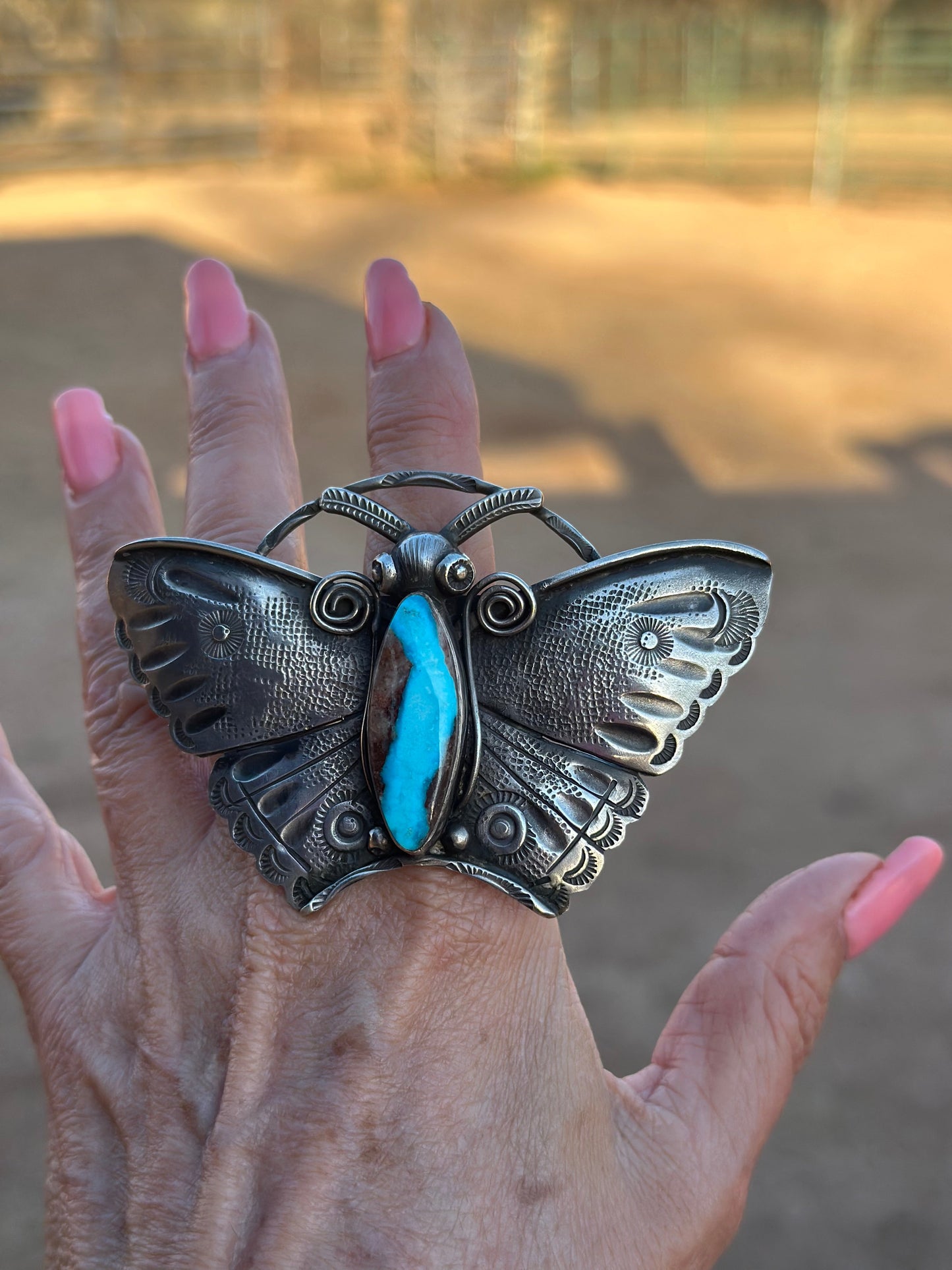 Art Tofoya Butterfly Natural Lavender Pit Bisbee Turquoise Sterling Ring Size 7