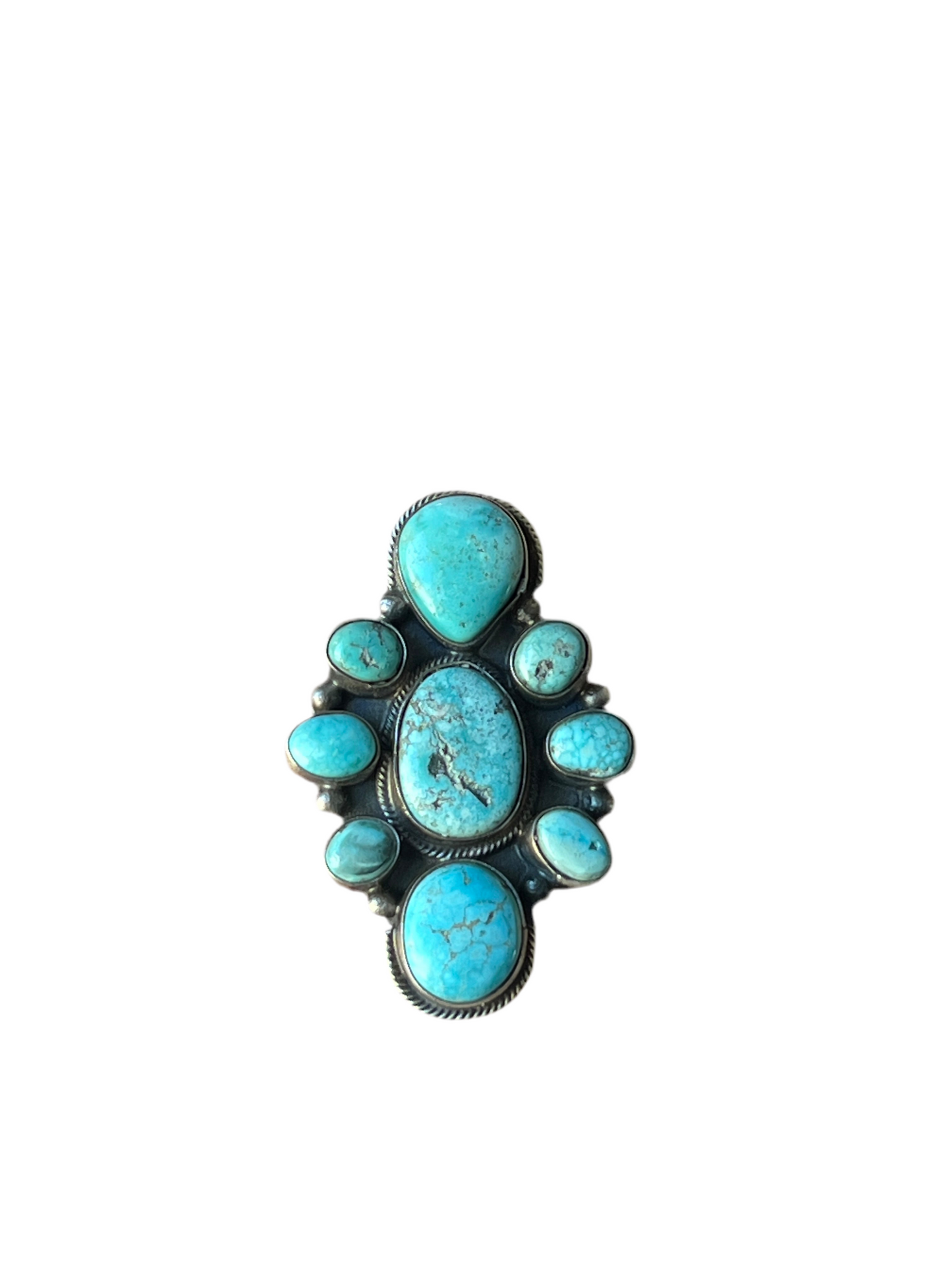 Navajo Sterling Silver and Natural Campitos Turquoise Cluster Ring by Sheila Becenti, Size 8.75