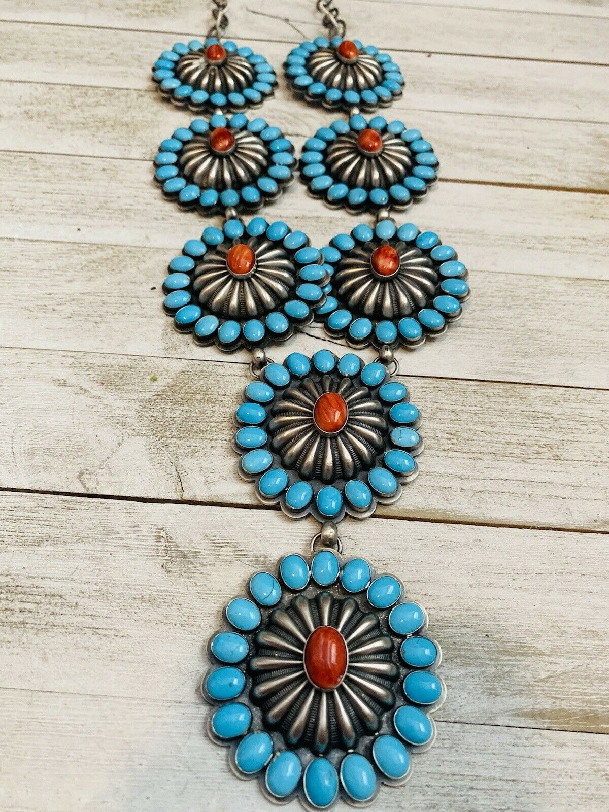 Amazing Navajo Spiny, Sleeping Beauty Turquoise & Sterling Silver Necklace