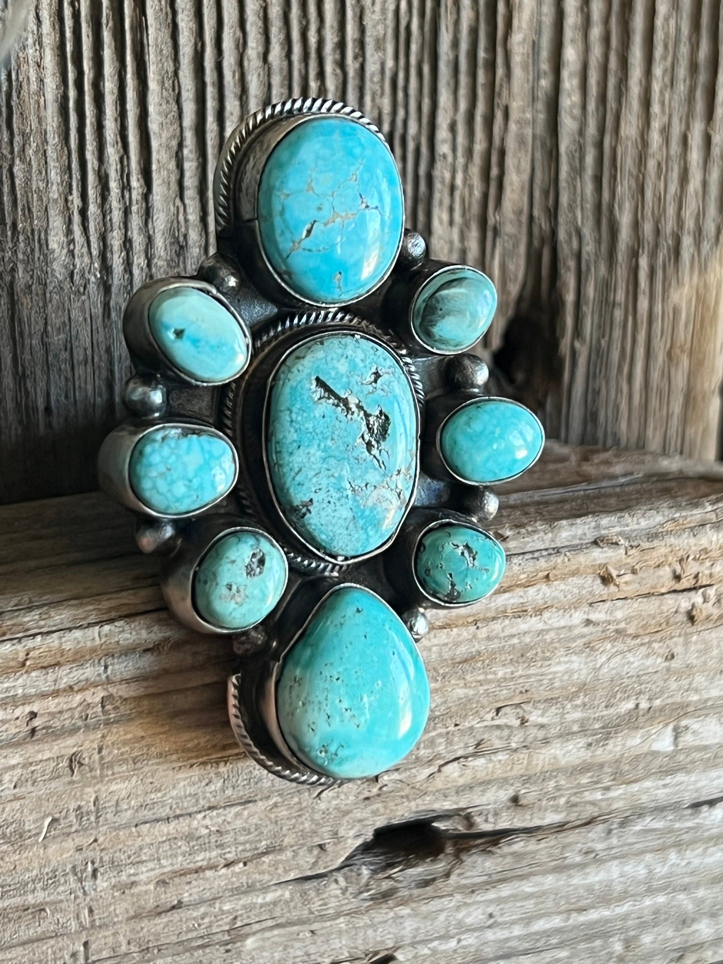 Navajo Sterling Silver and Natural Campitos Turquoise Cluster Ring by Sheila Becenti, Size 8.75