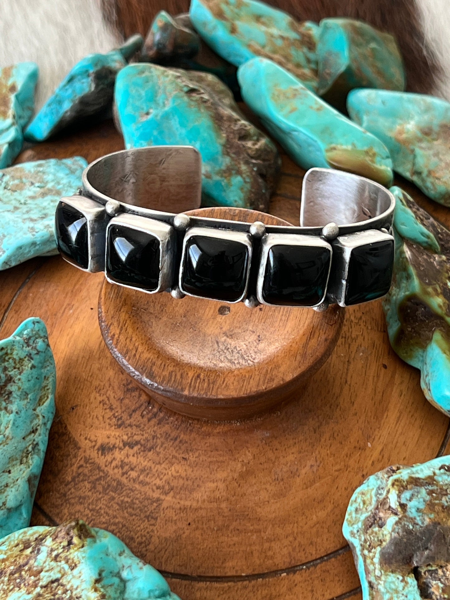 Randall Endito Sterling Silver and Onyx Row Cuff Bracelet