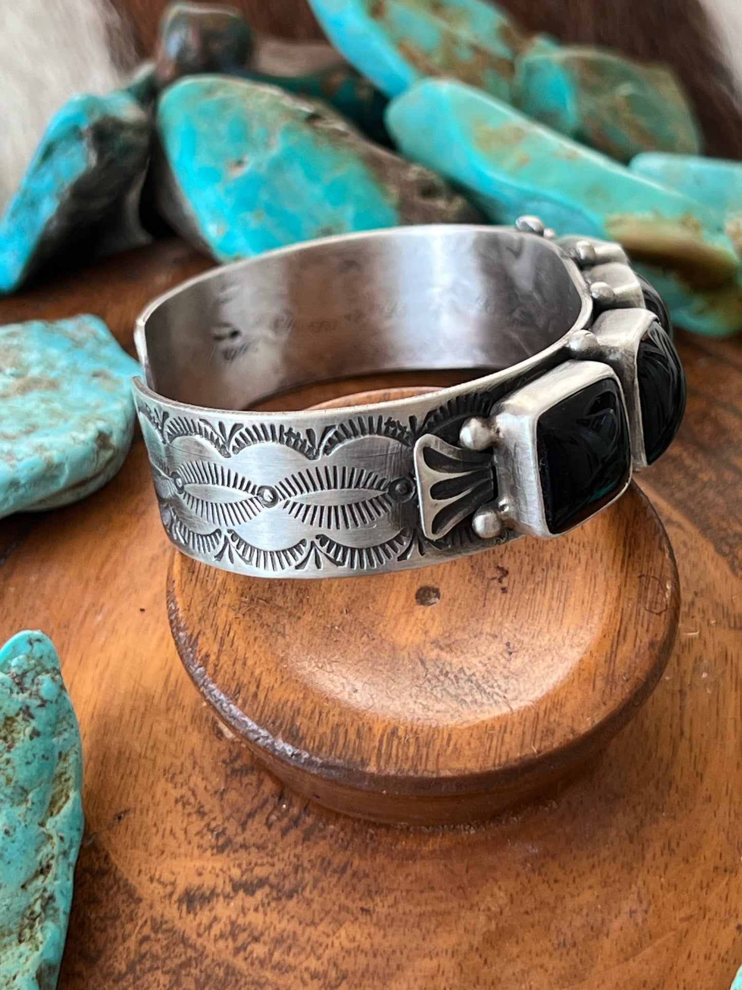 Randall Endito Sterling Silver and Onyx Row Cuff Bracelet