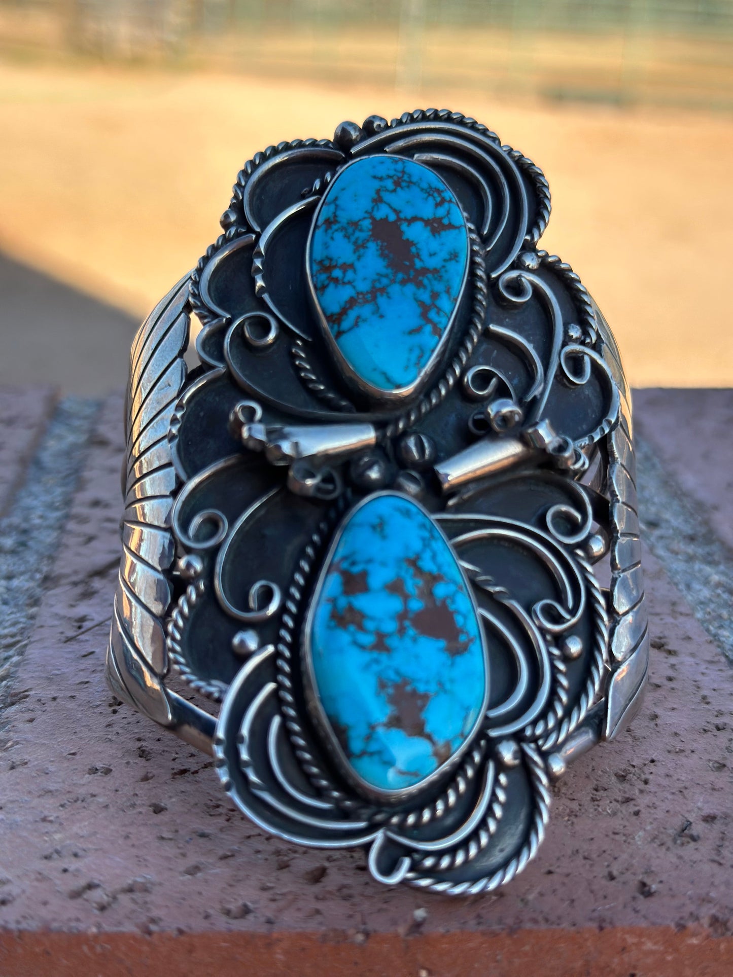Estate Collection Old Pawn Navajo Sterling Silver & Turquoise Cuff Bracelet