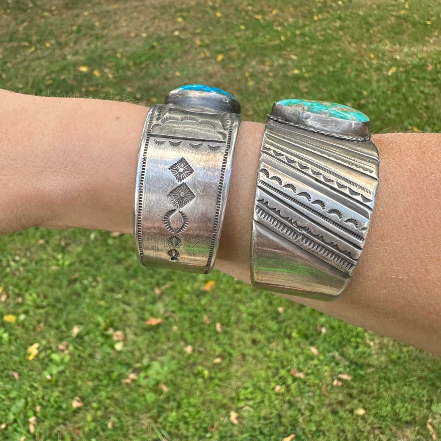 Native Made Sterling Silver and Turquoise Heavy Gauge Cuff Bracelet by Al & Kimari Somers