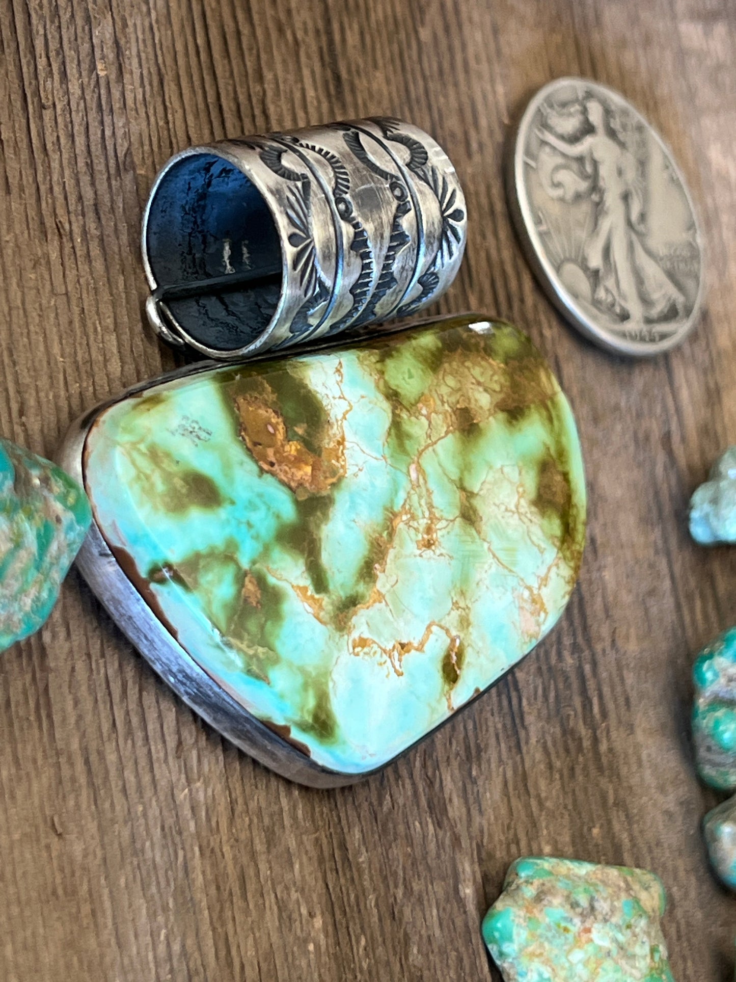 Navajo Sterling Silver and Royston Turquoise Solo Pendant by Angela Martin