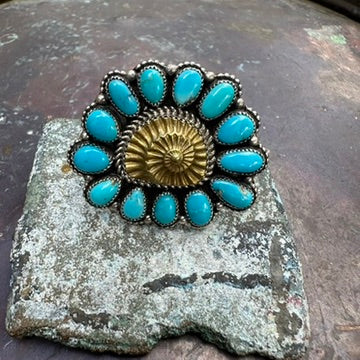 Navajo Sterling Silver and Turquoise Cluster Adjustable Ring by Ednei Yabeny