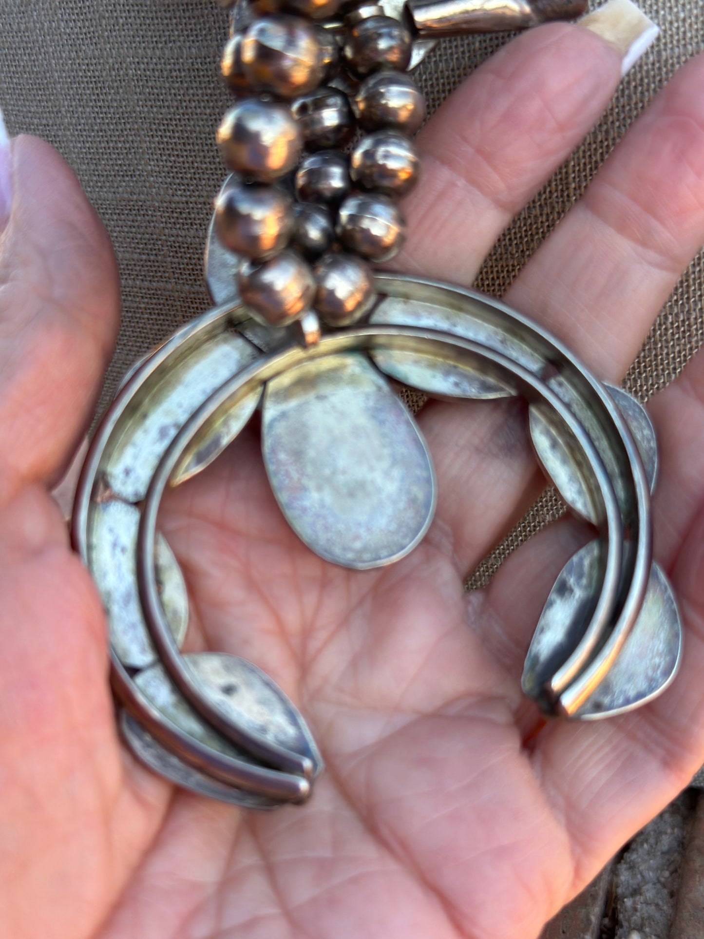 Estate Collection Old Pawn Navajo Turquoise & Sterling Silver Squash Blossom Necklace