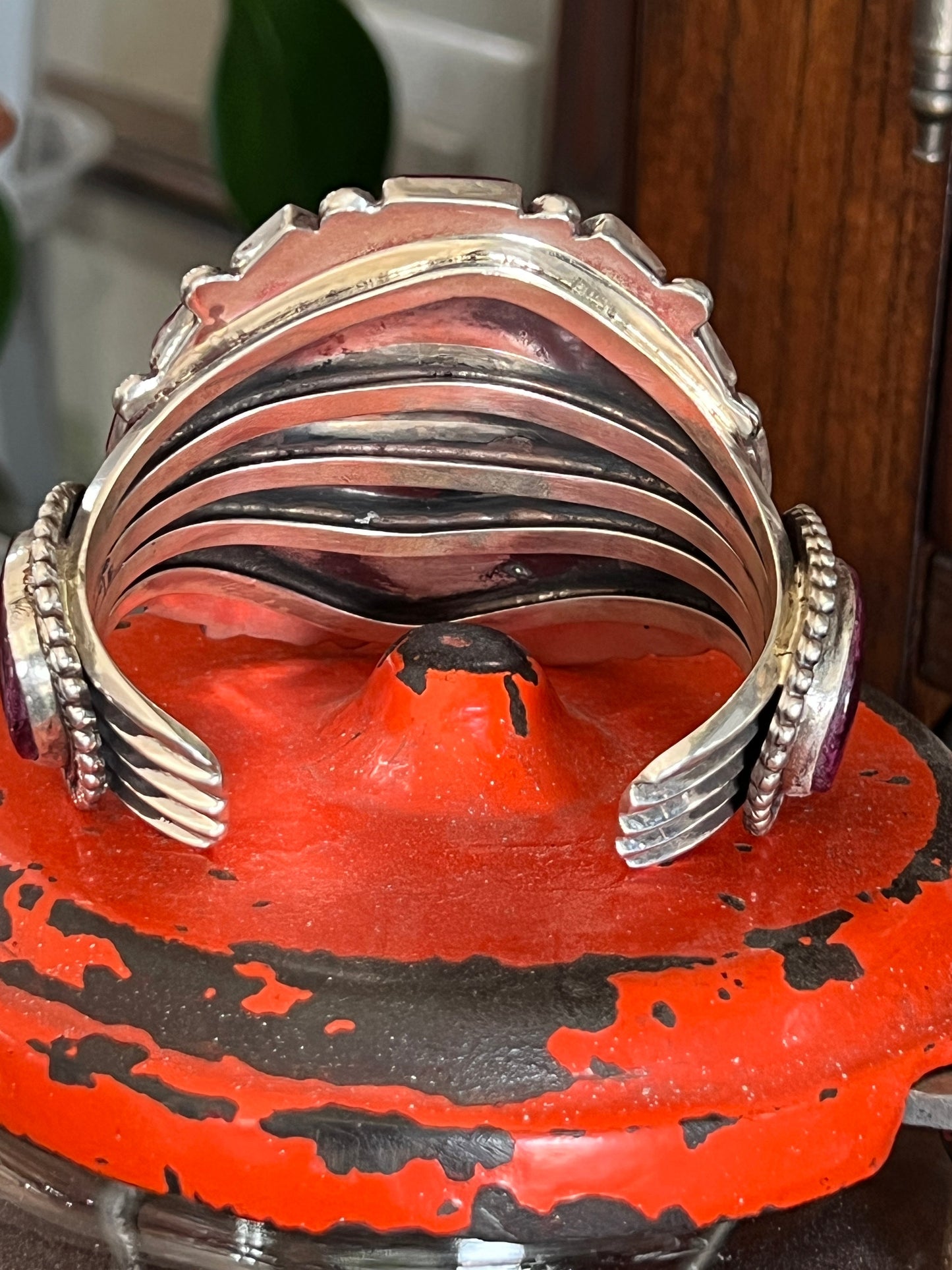 Navajo Sterling Silver and Purple Spiny Oyster Shell Cuff Bracelet by Tyler Brown