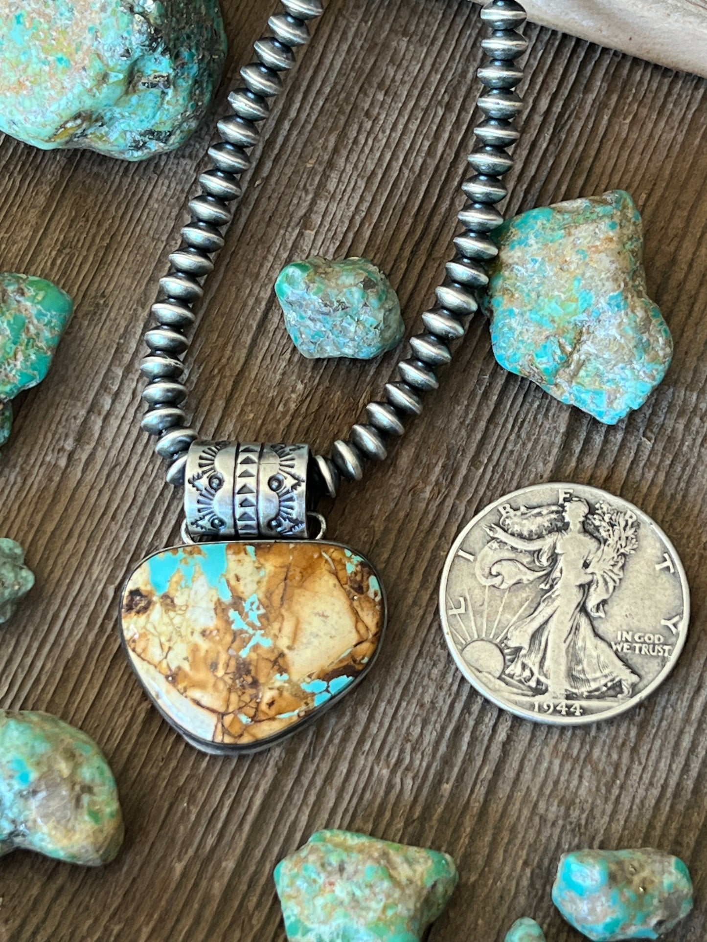 Navajo Sterling Silver and Royston Ribbon Turquoise Solo Pendant by Angela Martin