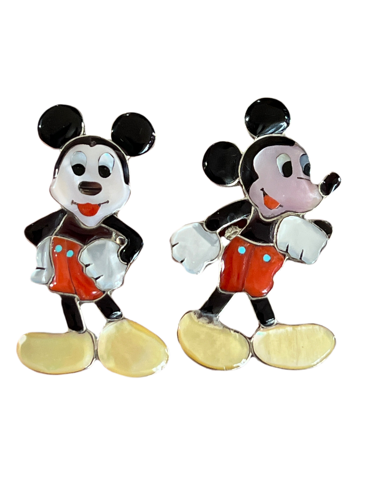 Zuni Made Mickey Mouse Multi Stone Inlay Rings by Don Dewa, Adjustable