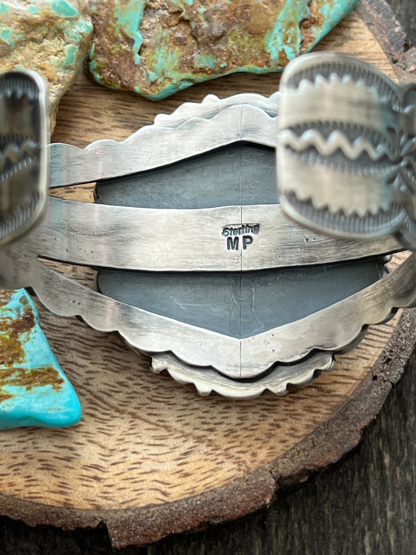 Navajo Sterling Silver Electric Rainbow Sonoran Turquoise and Spiny Oyster Cluster Cuff Bracelet by Murphy Platero