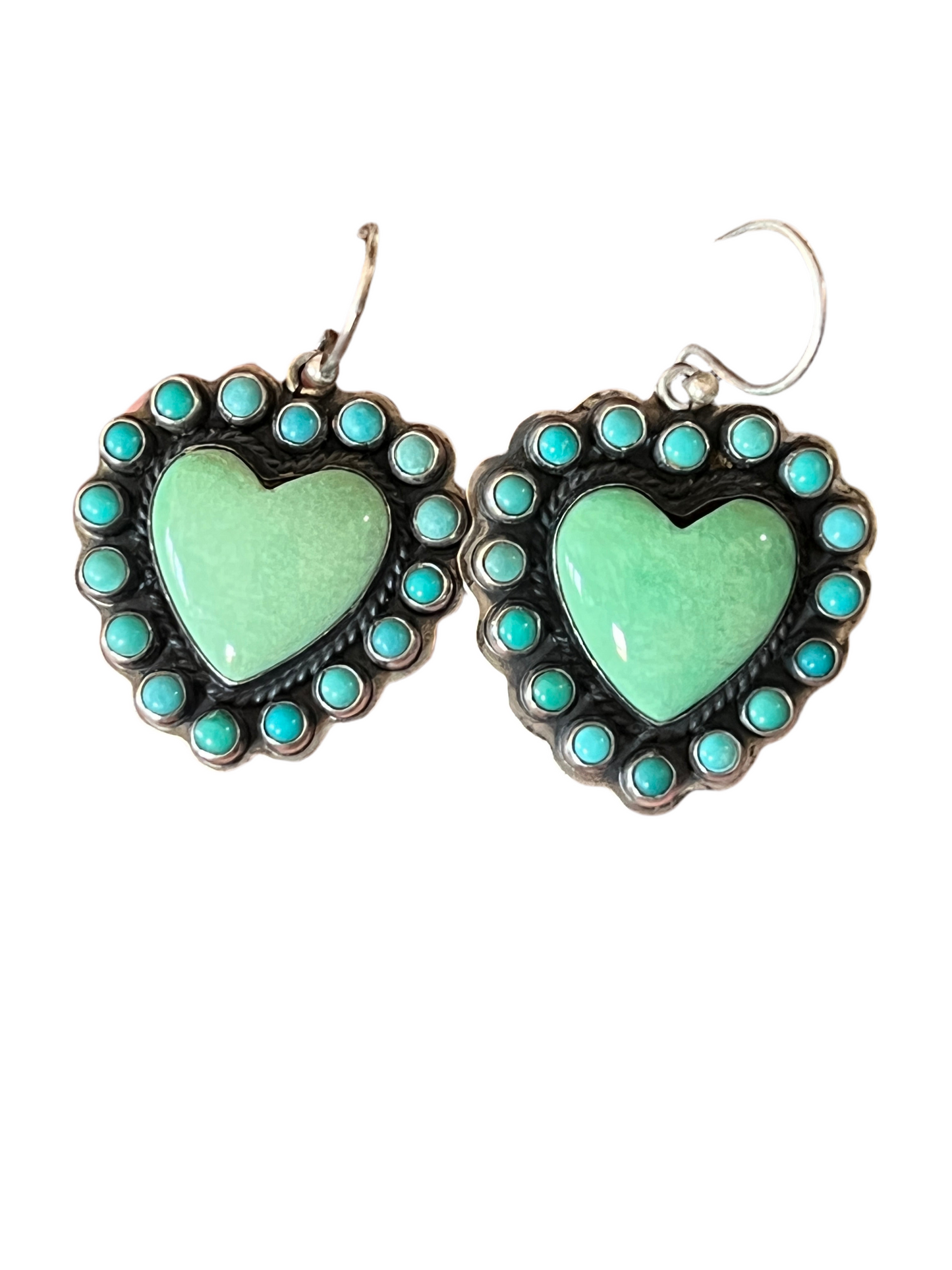 Leo Feeney Sterling Silver and Kingman Turquoise Cluster Heart Earrings