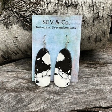 Native Made Sterling Silver and White Buffalo Slab Earrings