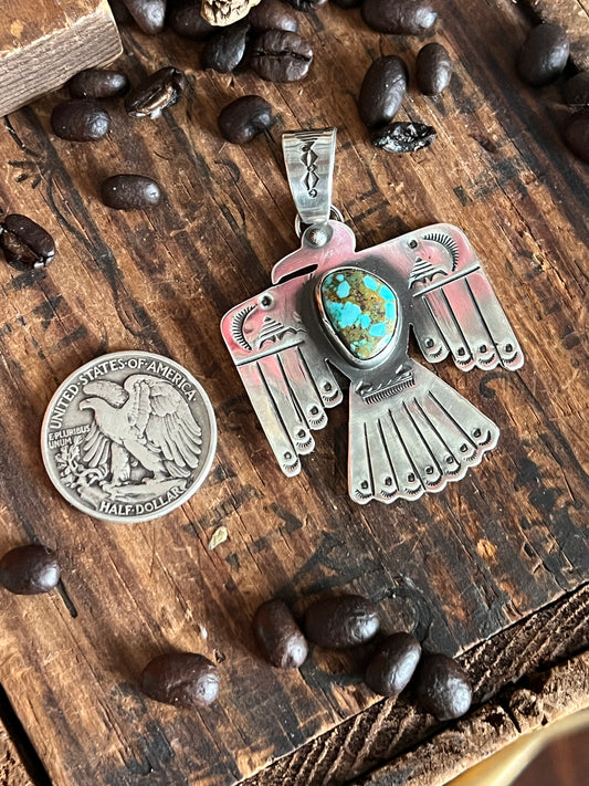 Sterling Silver and Turquoise Thunderbird Pendant by Kimari Somers