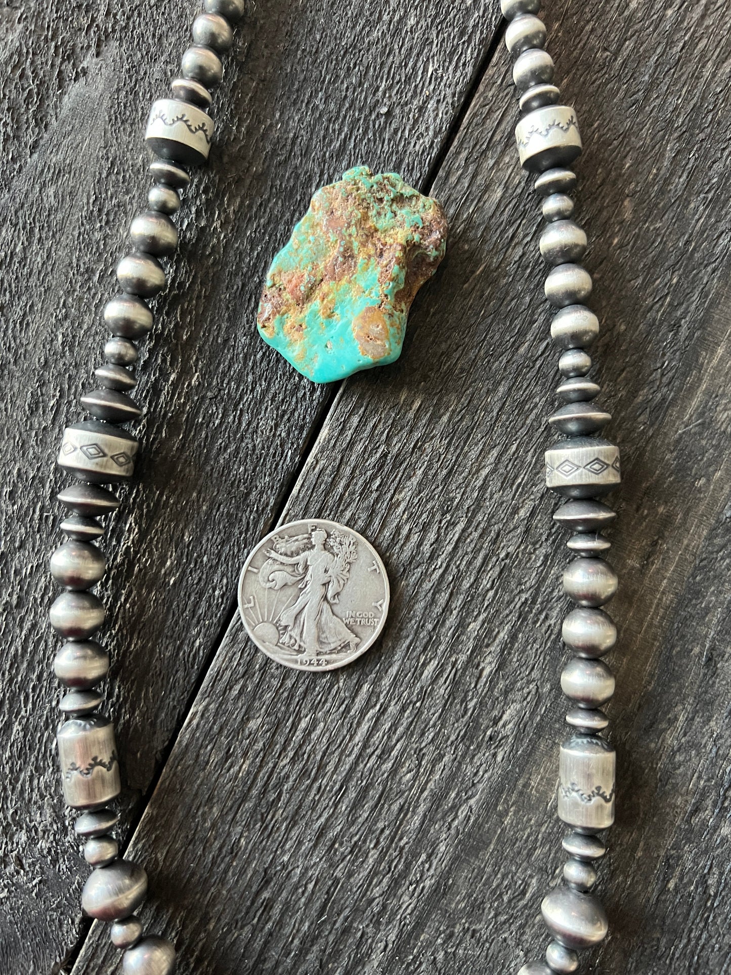 Navajo Sterling Silver Single Strand Beaded Necklace by Rose Martin, 26 + 2 Inches