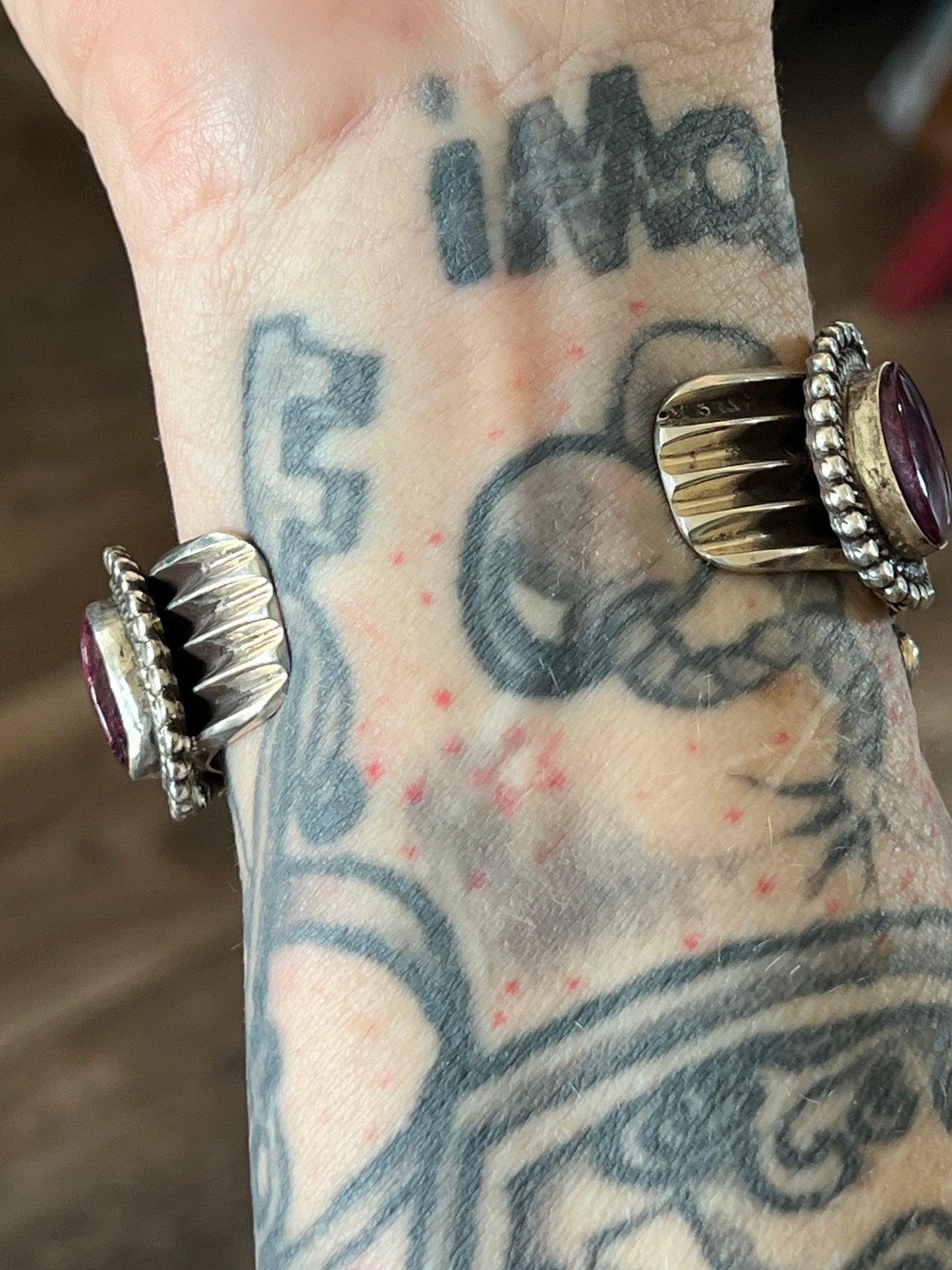 Navajo Sterling Silver and Purple Spiny Oyster Shell Cuff Bracelet by Tyler Brown