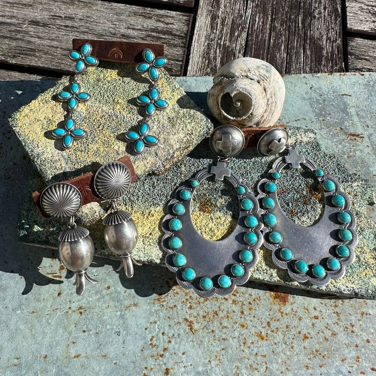 Artisan Made Sterling Silver and Turquoise Large Scallop Earrings by Dennis Hogan