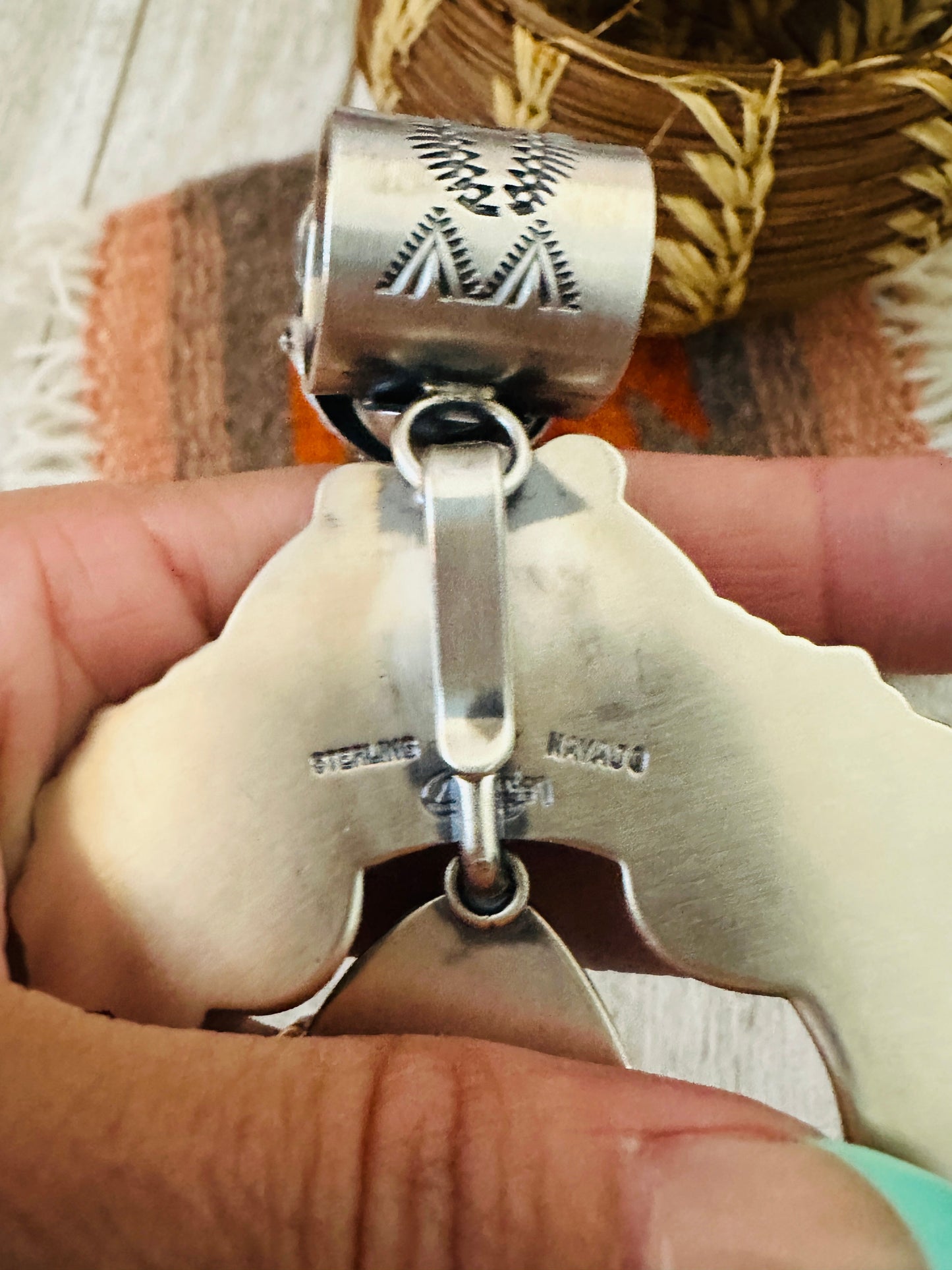 Navajo Sterling Silver & Turquoise Naja Pendant by Delbert Gordon